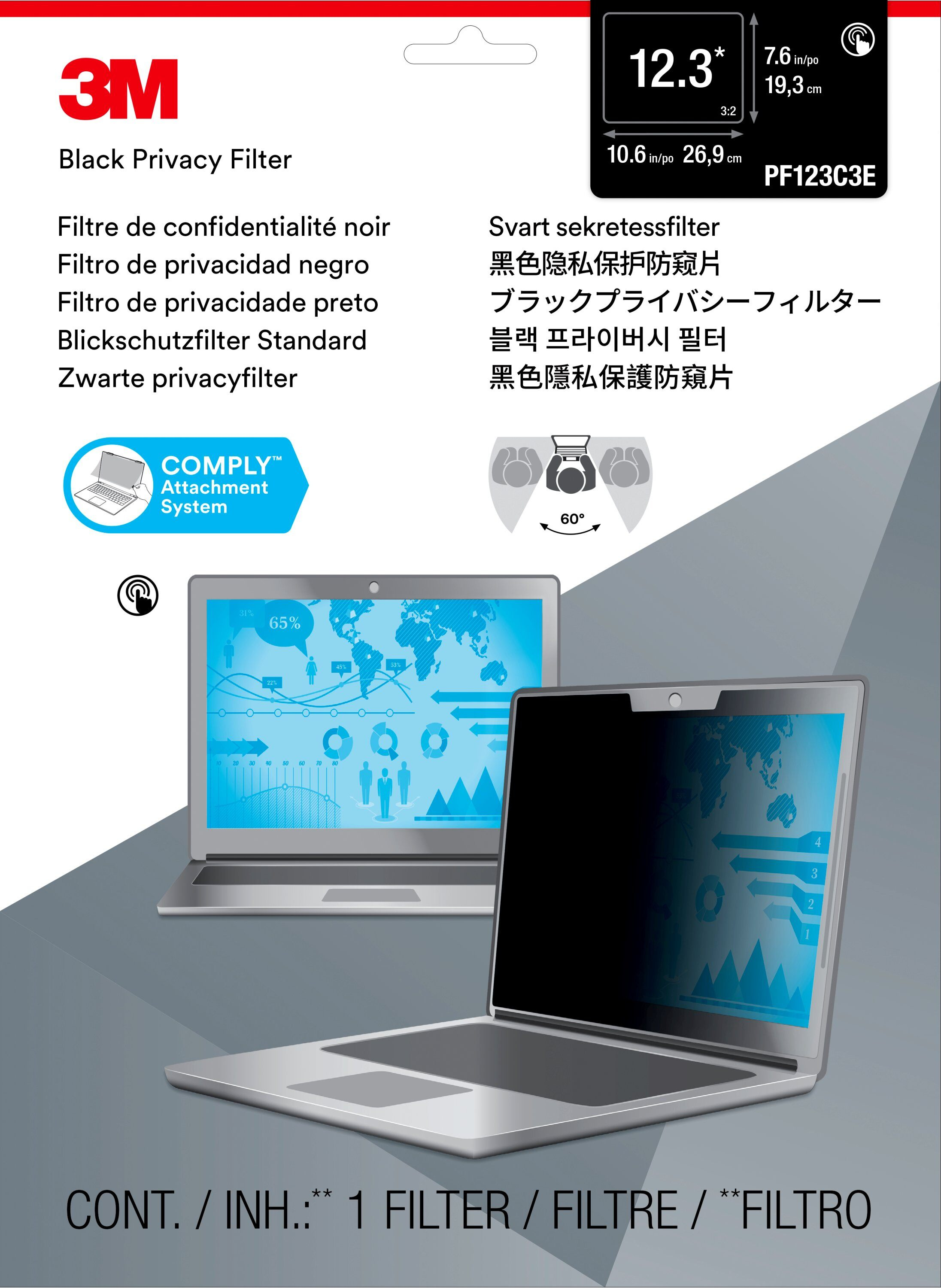 3M Blickschutzfilter für Touch-Laptops - Blickschutzfilter für Notebook - 31.2 cm (12.3")