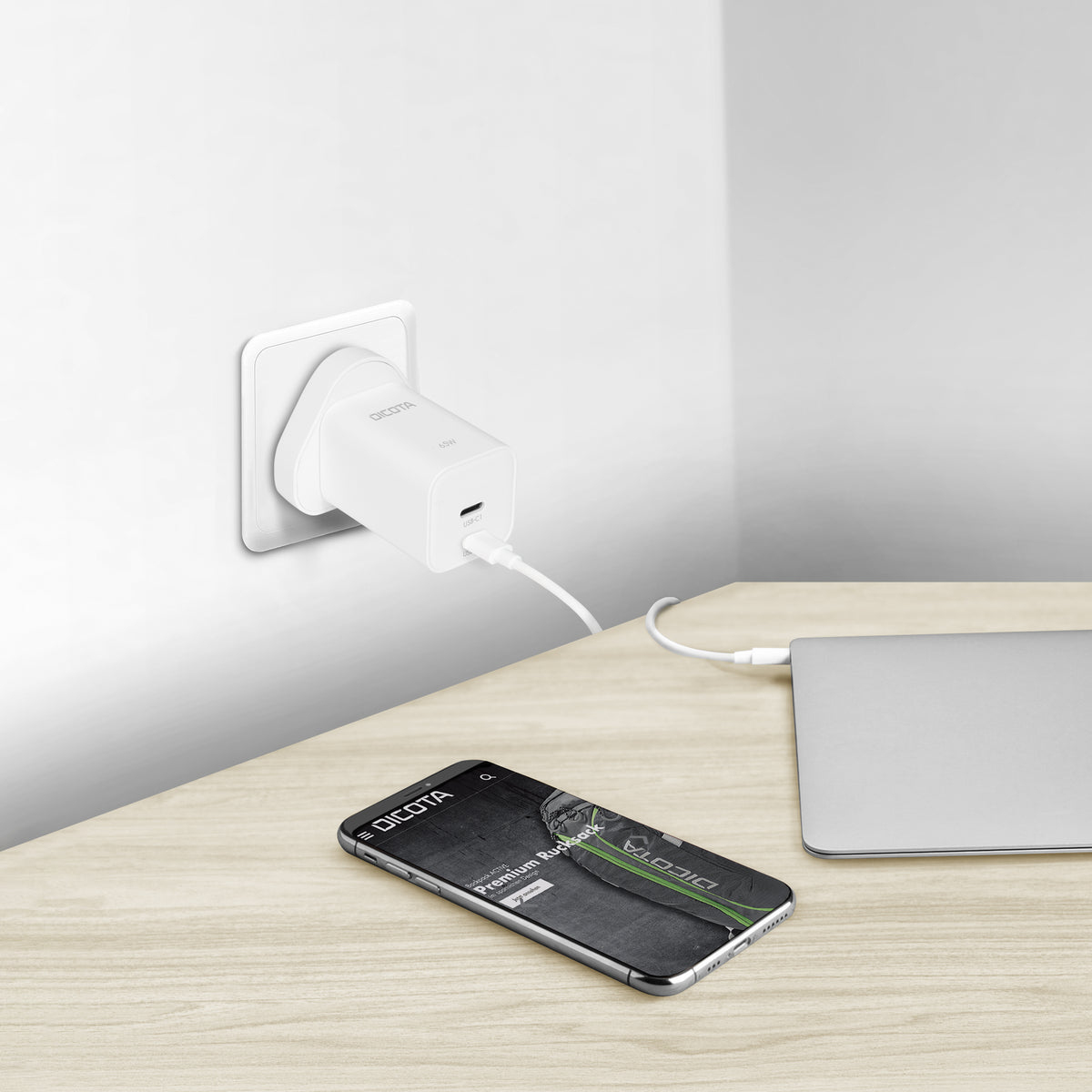Dicota Netzteil - GaN - 65 watt - 3.25 A - PD 3.0 - 2 Ausgabeanschlussstellen (USB-C)