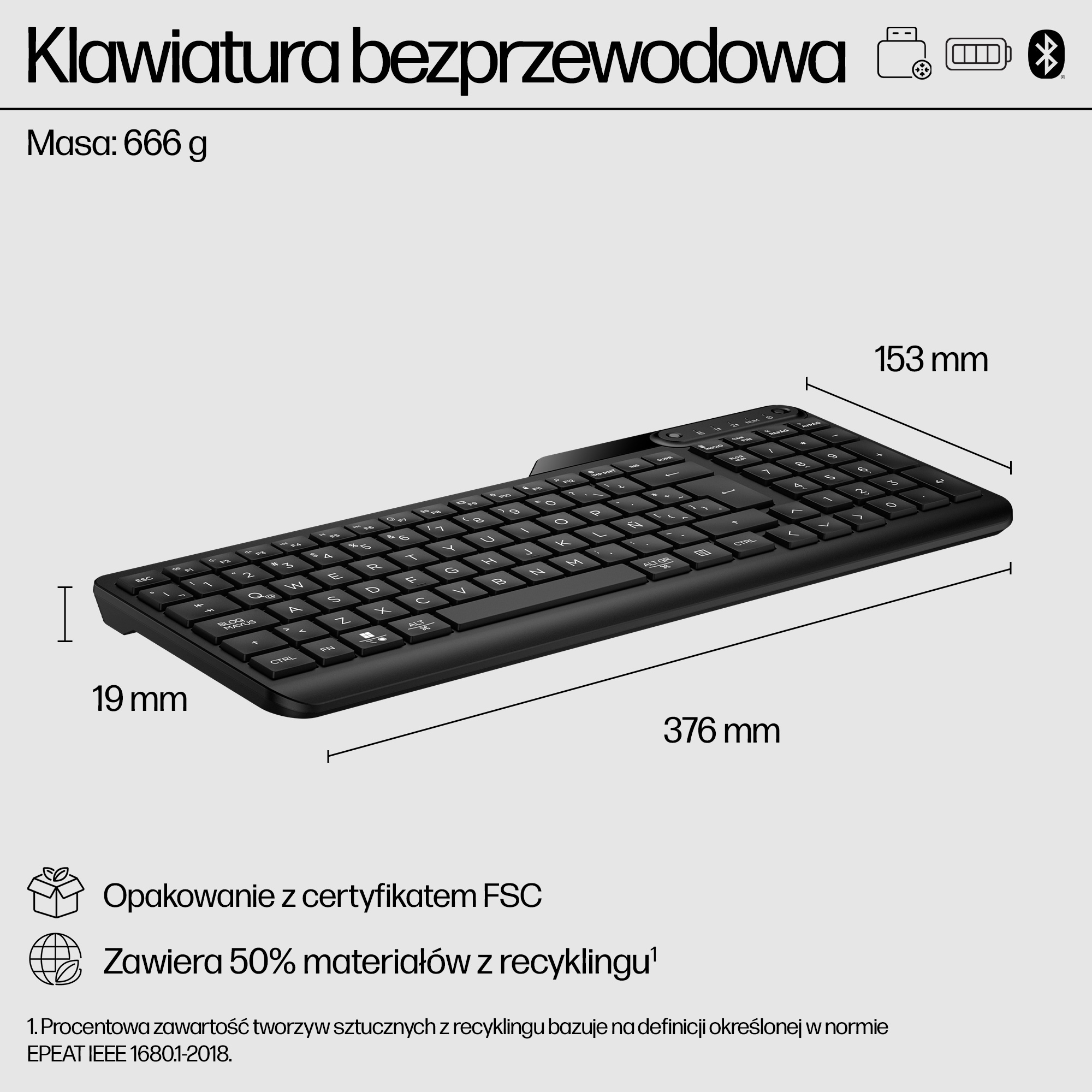 HP 475 - Tastatur - Dual-Mode, Multi-Device, kompakt, 2-Zonen-Layout, geringer Tastenhub, 12 program