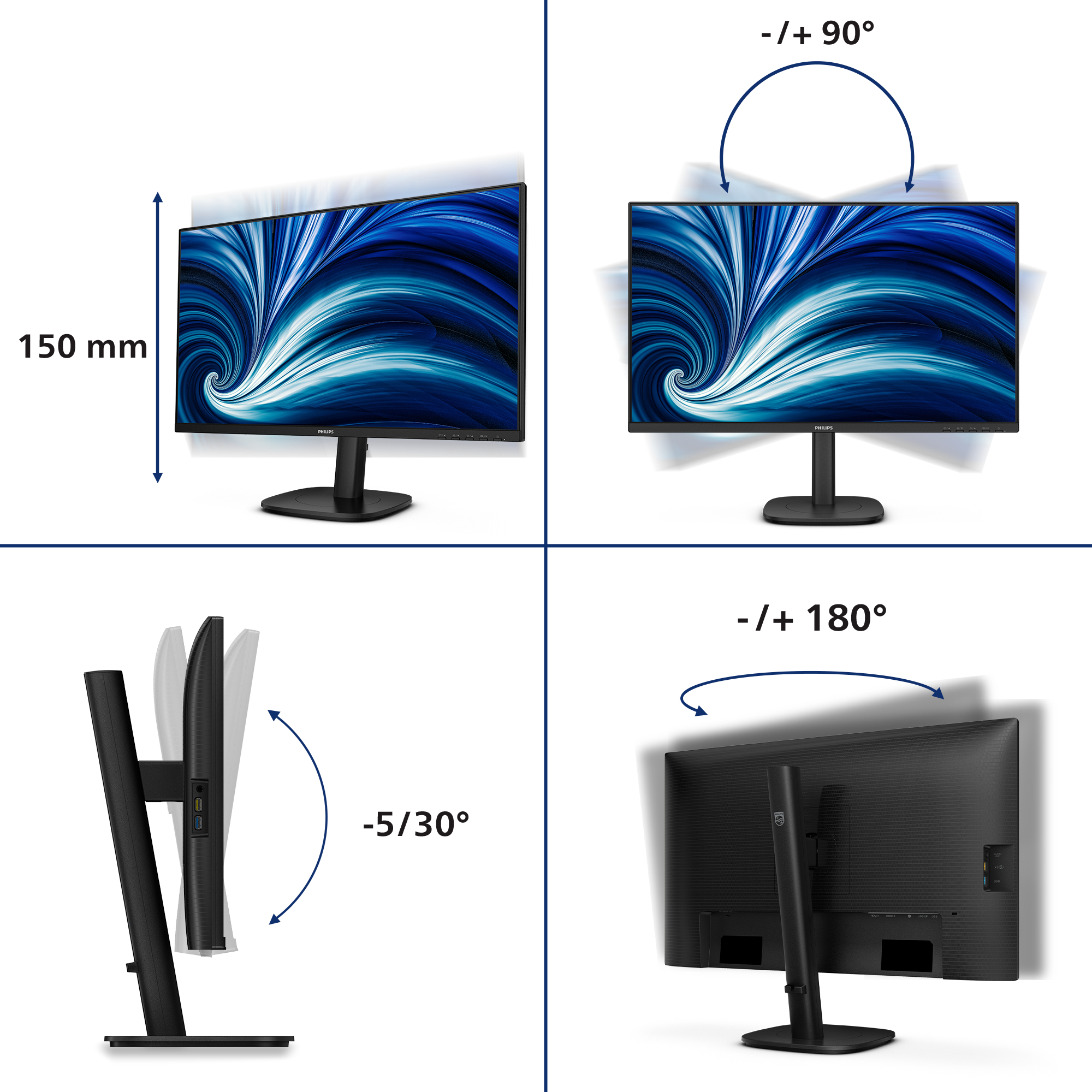 Philips 3000 Series 27B2N3500J Monitor 68.6cm (27") WQHD, IPS, 4ms, HDMI, Displayport, USB