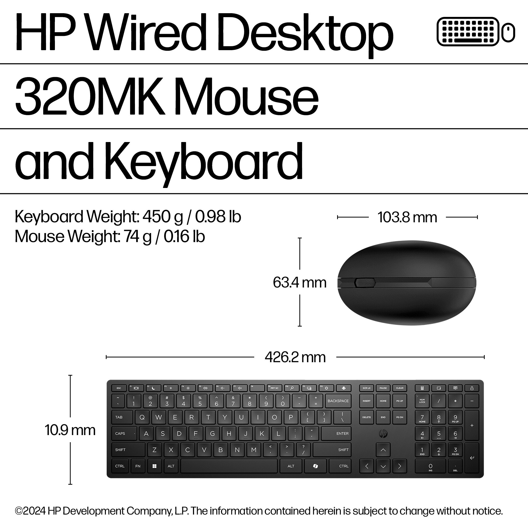 HP Desktop 320MK - Tastatur-und-Maus-Set - 3-Zonen-Layout, flache Tastenreise