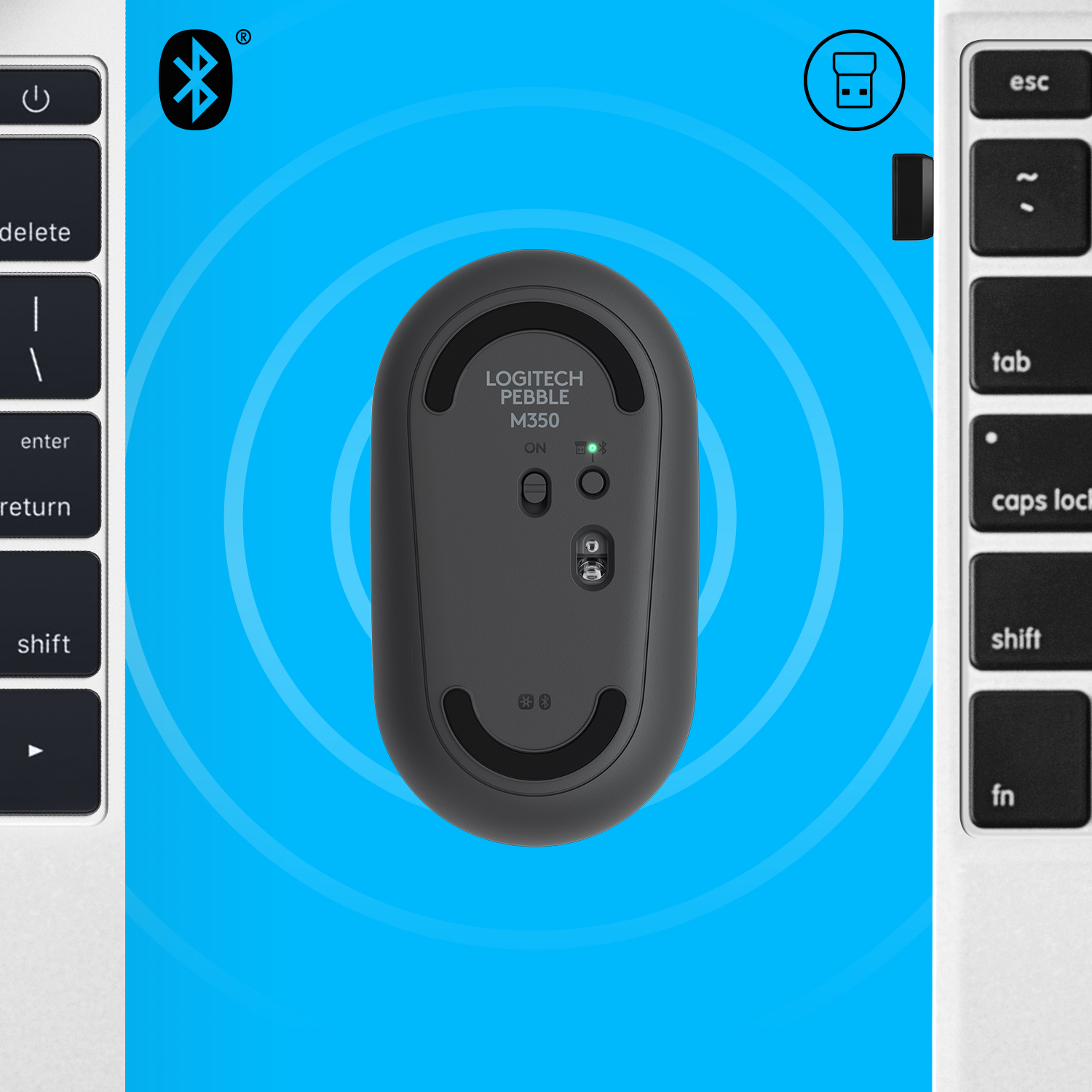 Logitech Pebble M350 - Maus - optisch - 3 Tasten - kabellos - 2.4 GHz, Bluetooth - kabelloser Empfän