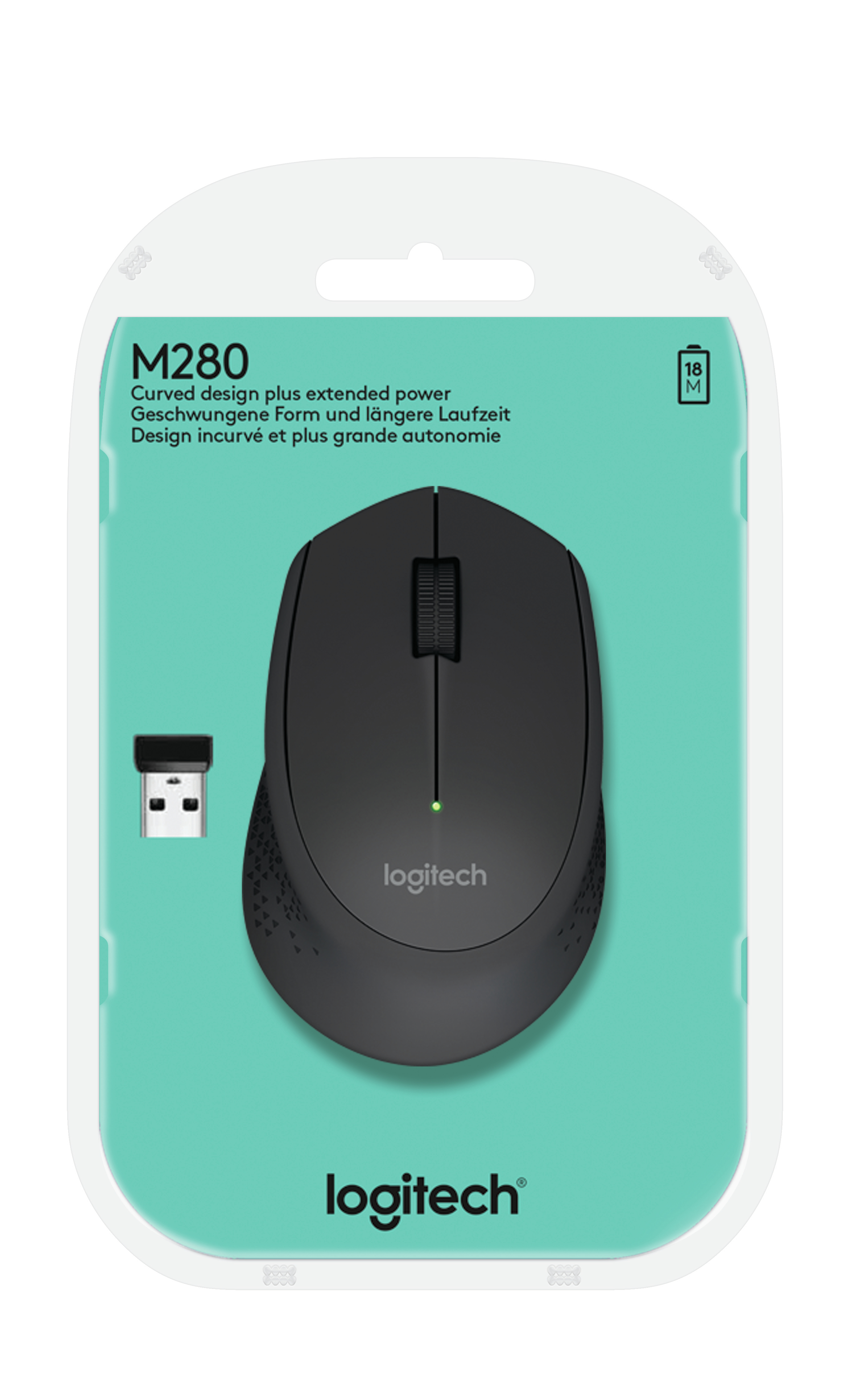 Logitech M280 - Maus - Für Rechtshänder - optisch - 3 Tasten - kabellos - 2.4 GHz - kabelloser Empfä