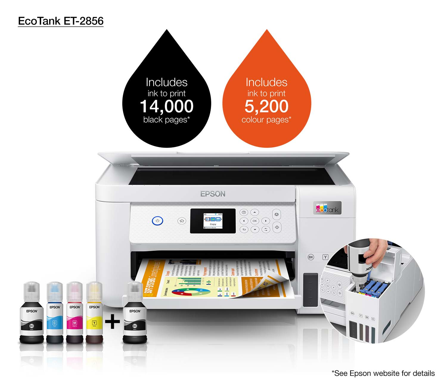 Epson EcoTank ET-2856 - Multifunktionsdrucker - Farbe - Tintenstrahl - wiederbefüllbar - A4 (Medien)