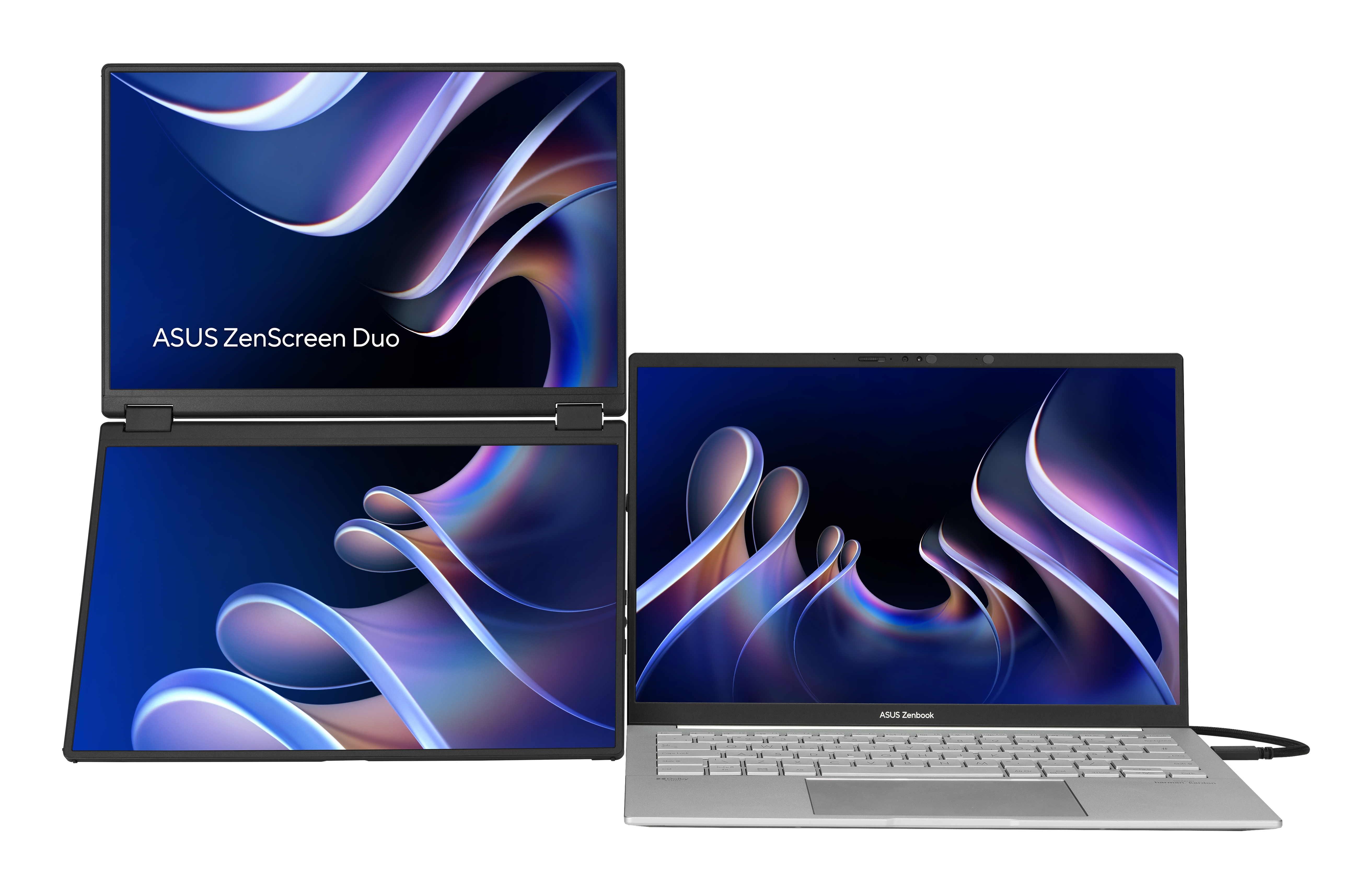 ASUS ZenScreen Duo MB14FCD, 2x 14" WUXGA IPS, 60Hz, 5m, 350nits, 1x Mini-HDMI, 2x USB-C m. DP