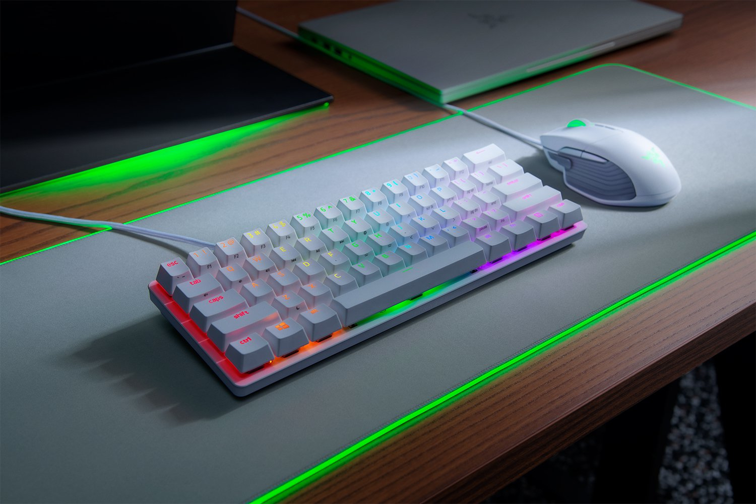Razer Huntsman Mini, Kabelgebunden, USB, Optischer Schlüsselschalter, QWERTY, RGB-LED, Weiß