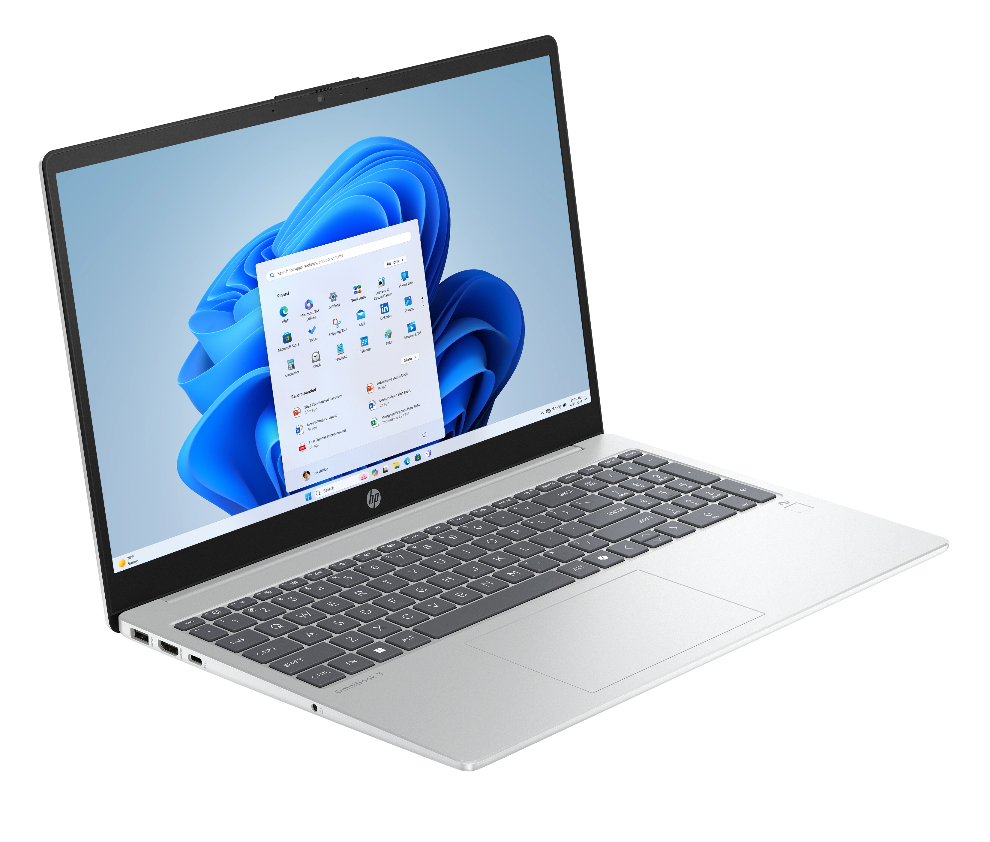 HP OmniBook 3 NGAI OmniBook 3 Next Gen AI 15-fn0653ng, AMD Ryzen AI 5, 3,4 GHz, 39,6 cm (15.6"), 192
