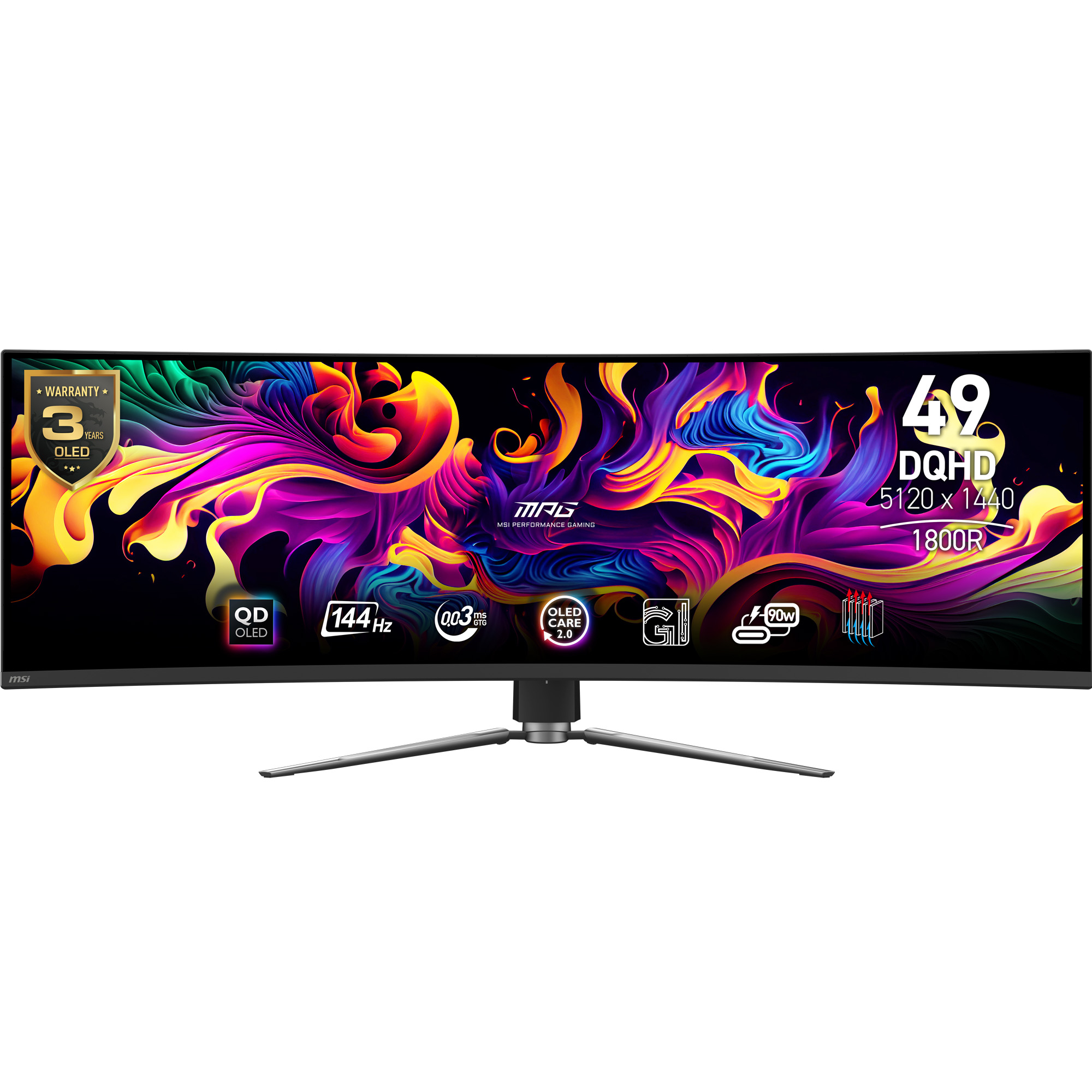 MSI MPG 491CQPDE QD-OLED, 49" DQHD 144Hz, 1x DP 1.4b, 2x HDMI 2.1, 2x USB-A
