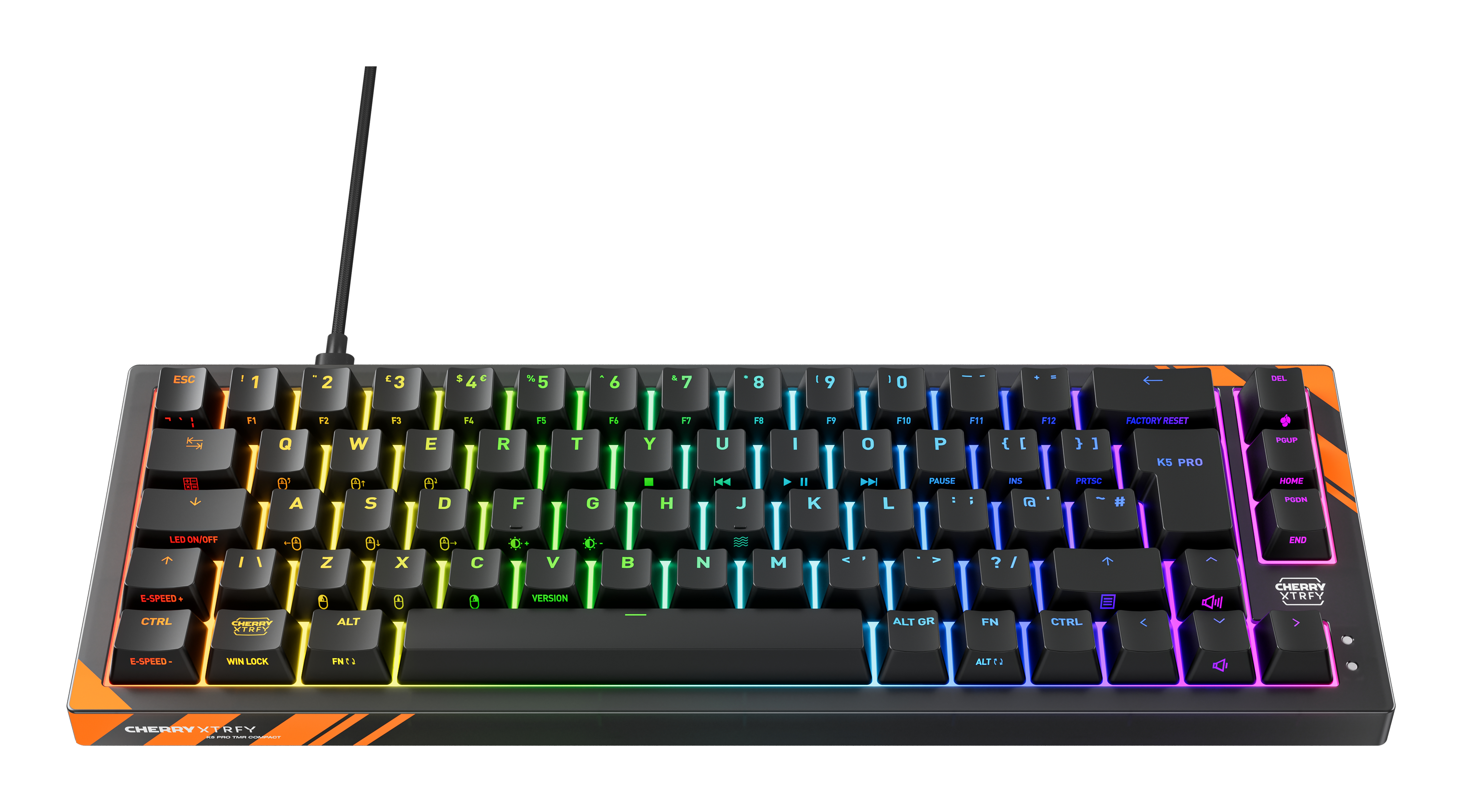 Cherry K5 PRO TMR COMPACT, Kabelgebunden, USB, Mechanischer Switch, QWERTY, RGB-LED, Schwarz, Orange