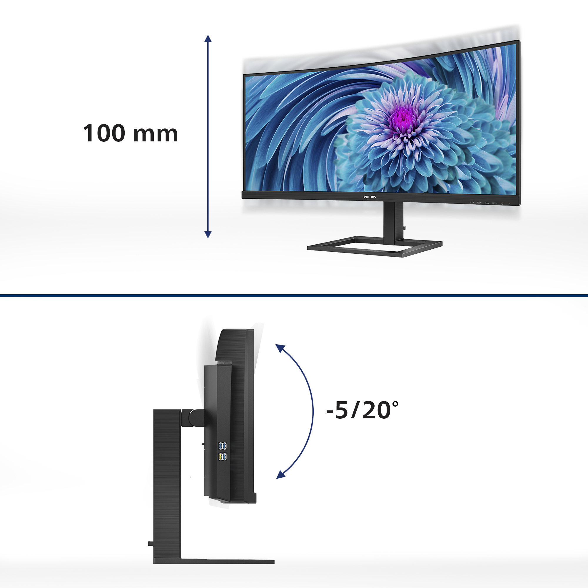B-WARE - Philips E-line 346E2CUAE Curved-Monitor 86.4cm (34"), UWQHD, VA, 4ms, HDMI, Displayport, US