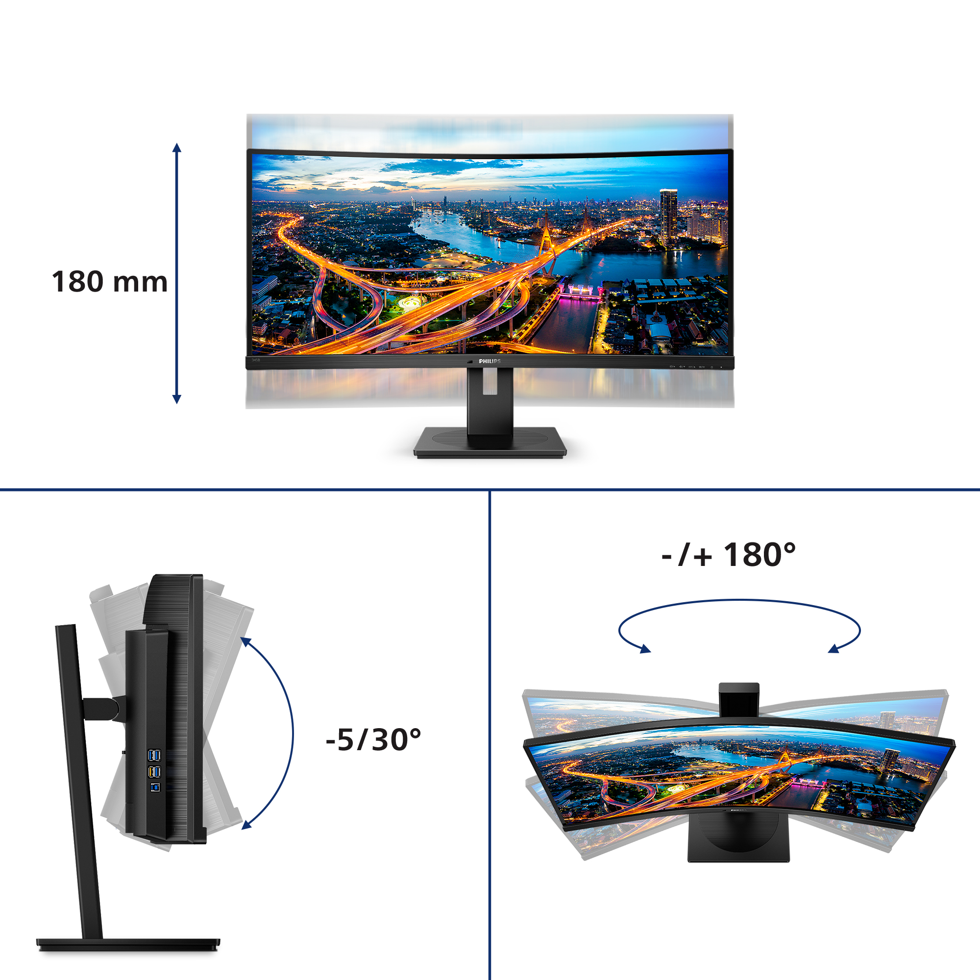 Philips B-line 345B1C Curved-Monitor 86.4cm (34") UWQHD, VA, 5ms, HDMI, Displayport