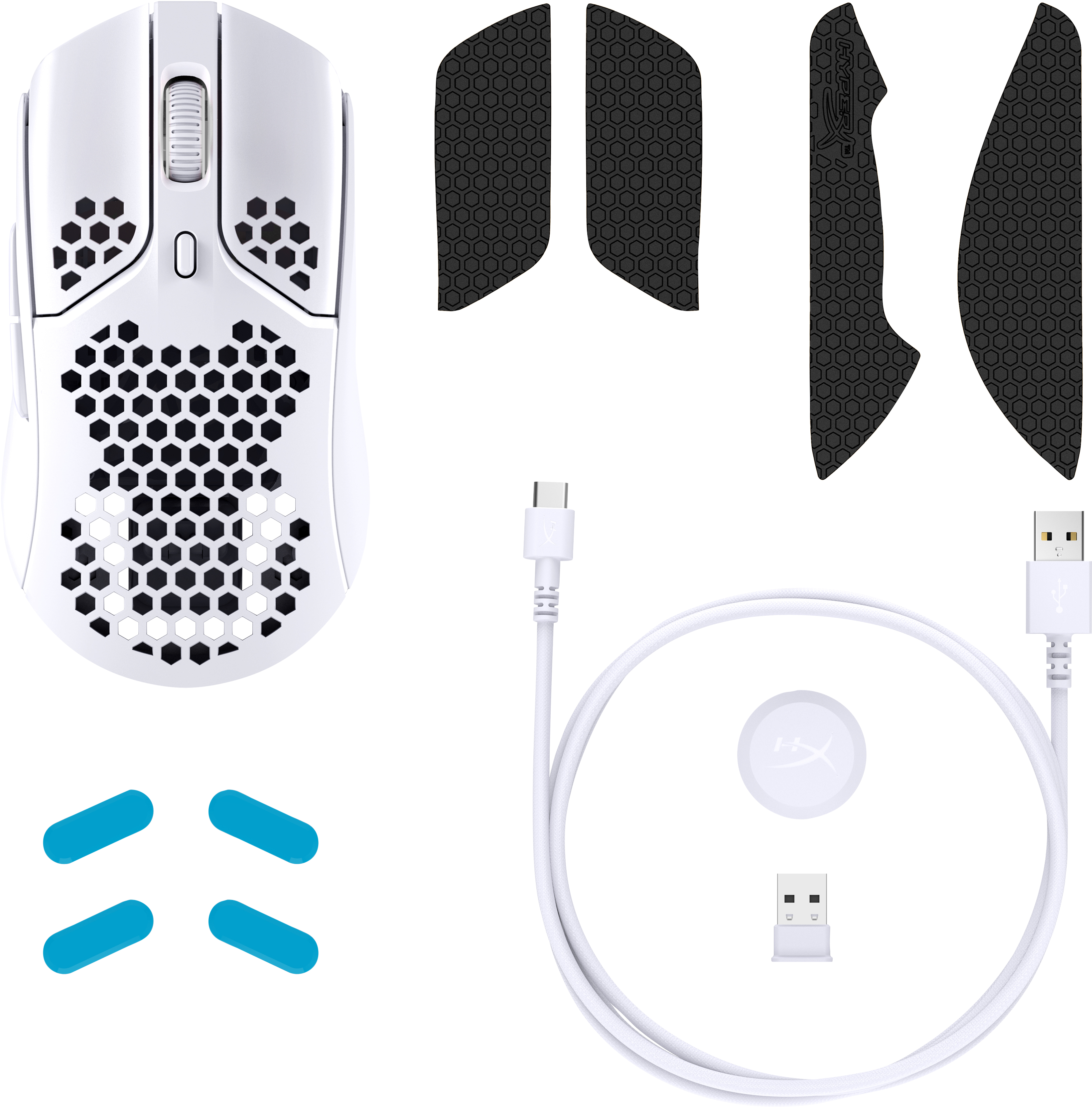 HP HyperX Pulsefire Haste ? Wireless-Gaming-Maus (weiß), Beidhändig, Optisch, RF Wireless + USB Type