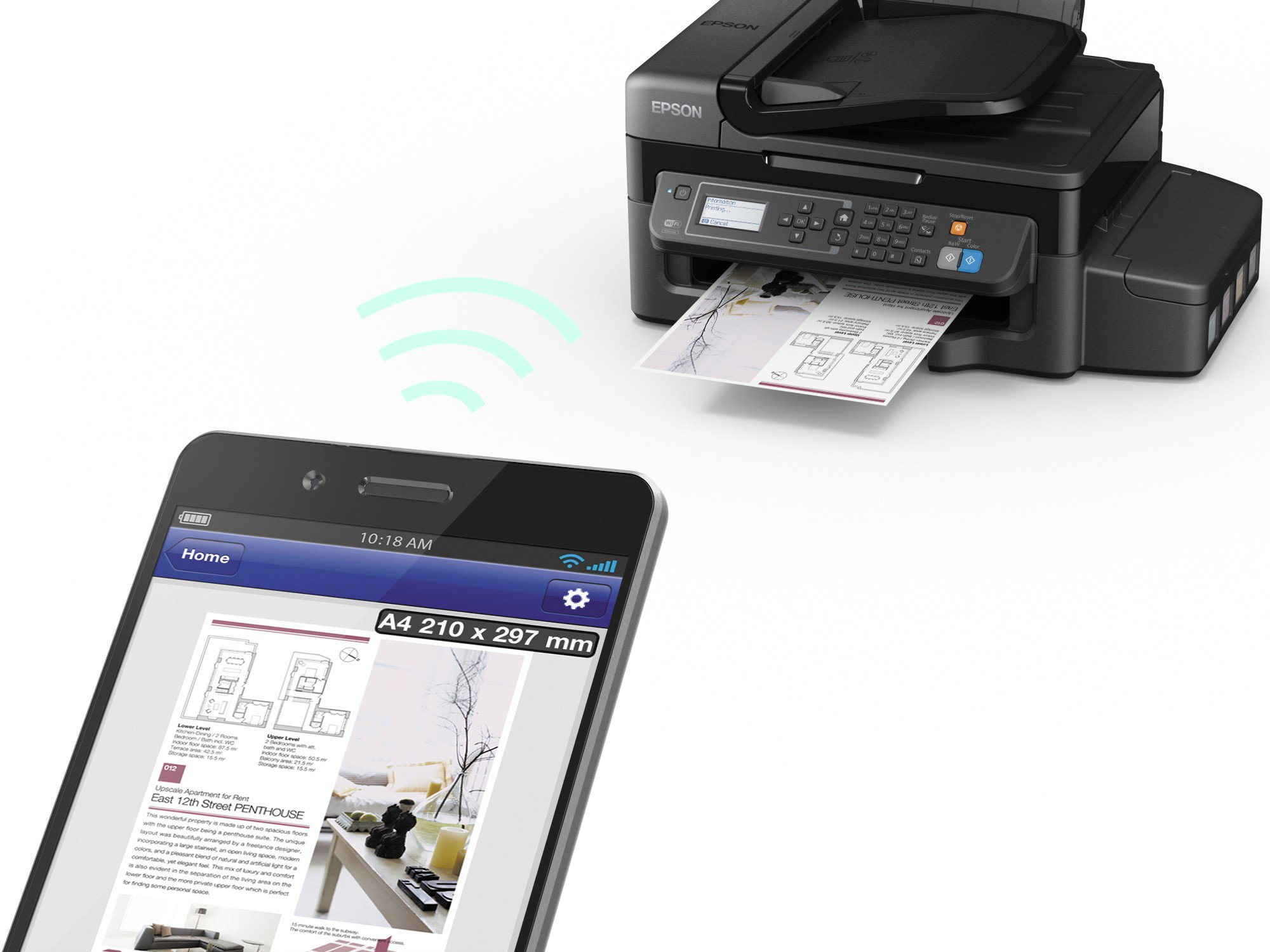 Epson EcoTank ET-4500, Tintenstrahl, Farbdruck, 5760 x 1440 DPI, Farbkopieren, A4, Schwarz
