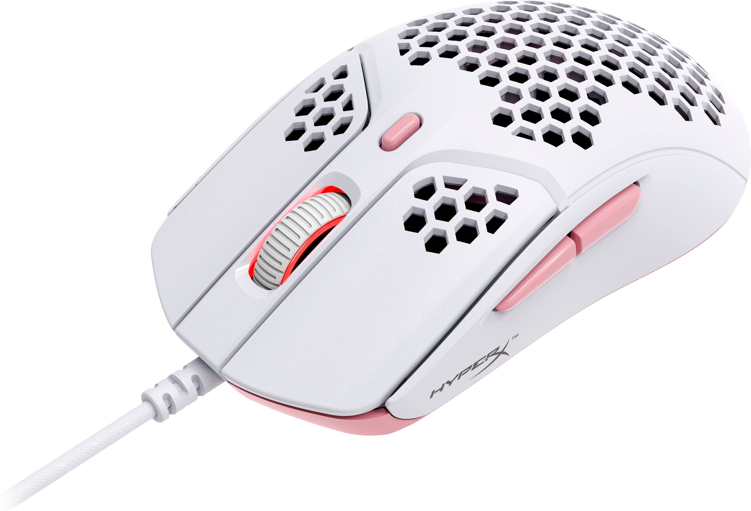 HP HyperX Pulsefire Haste ? Gaming-Maus (Weiß-Pink), Beidhändig, Optisch, USB Typ-A, 3200 DPI, Pink,
