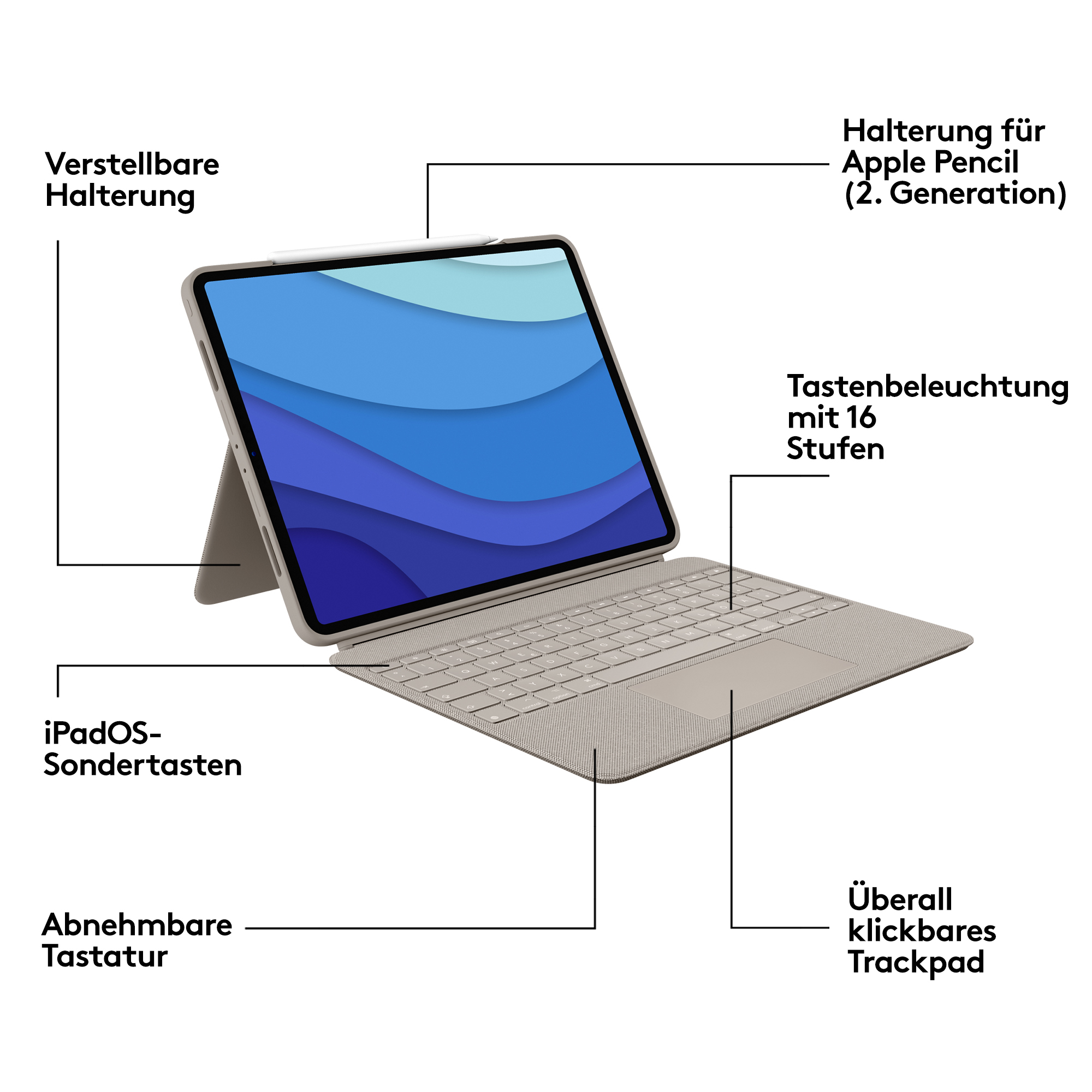 Logitech Combo Touch - Tastatur und Foliohülle - mit Trackpad - hintergrundbeleuchtet - Apple Smart