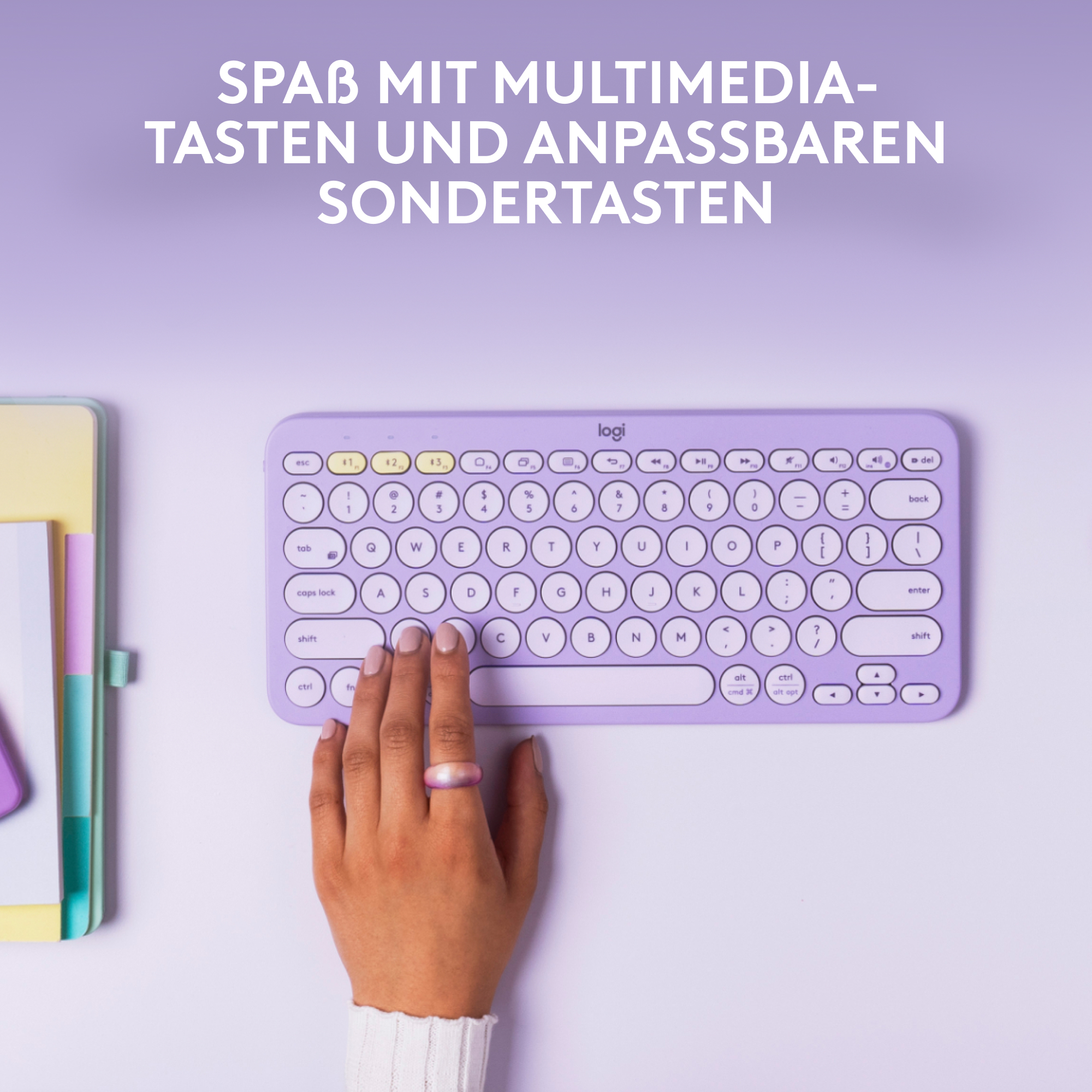 Logitech K380, Mini, Kabellos, Bluetooth, QWERTZ, Lavendel