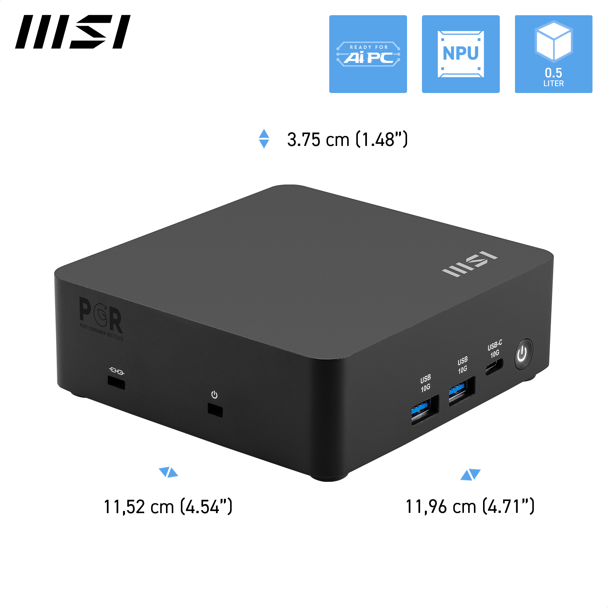 MSI Cubi NUC AI 1UMG-073AT, Core Ultra 5 125H, 16GB, 512GB, Wi-Fi 6E, Win11 Pro