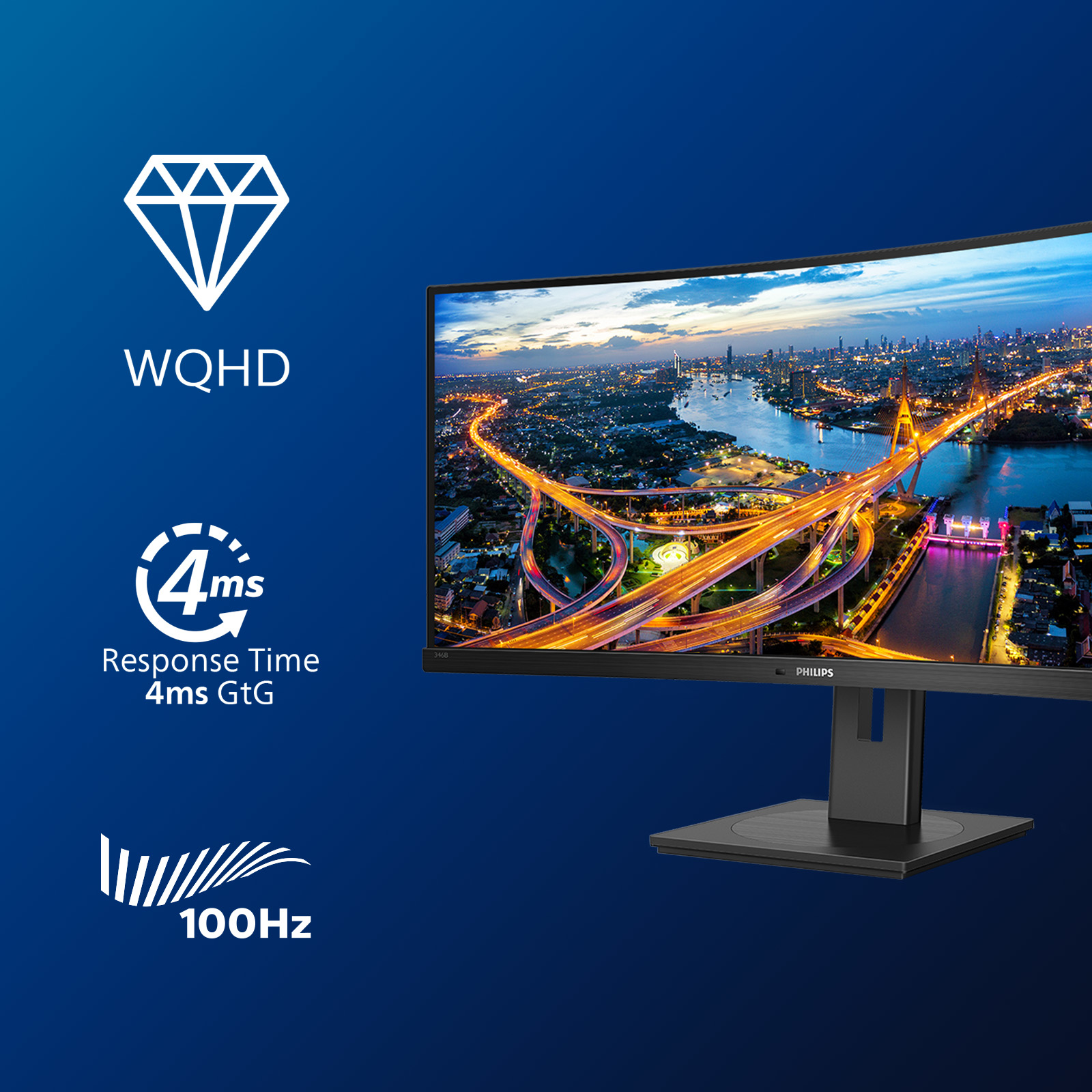 B-WARE - Philips B Line 346B1C Curved-Monitor 86.4cm (34"), UWQHD, VA, 5ms, HDMI, Displayport