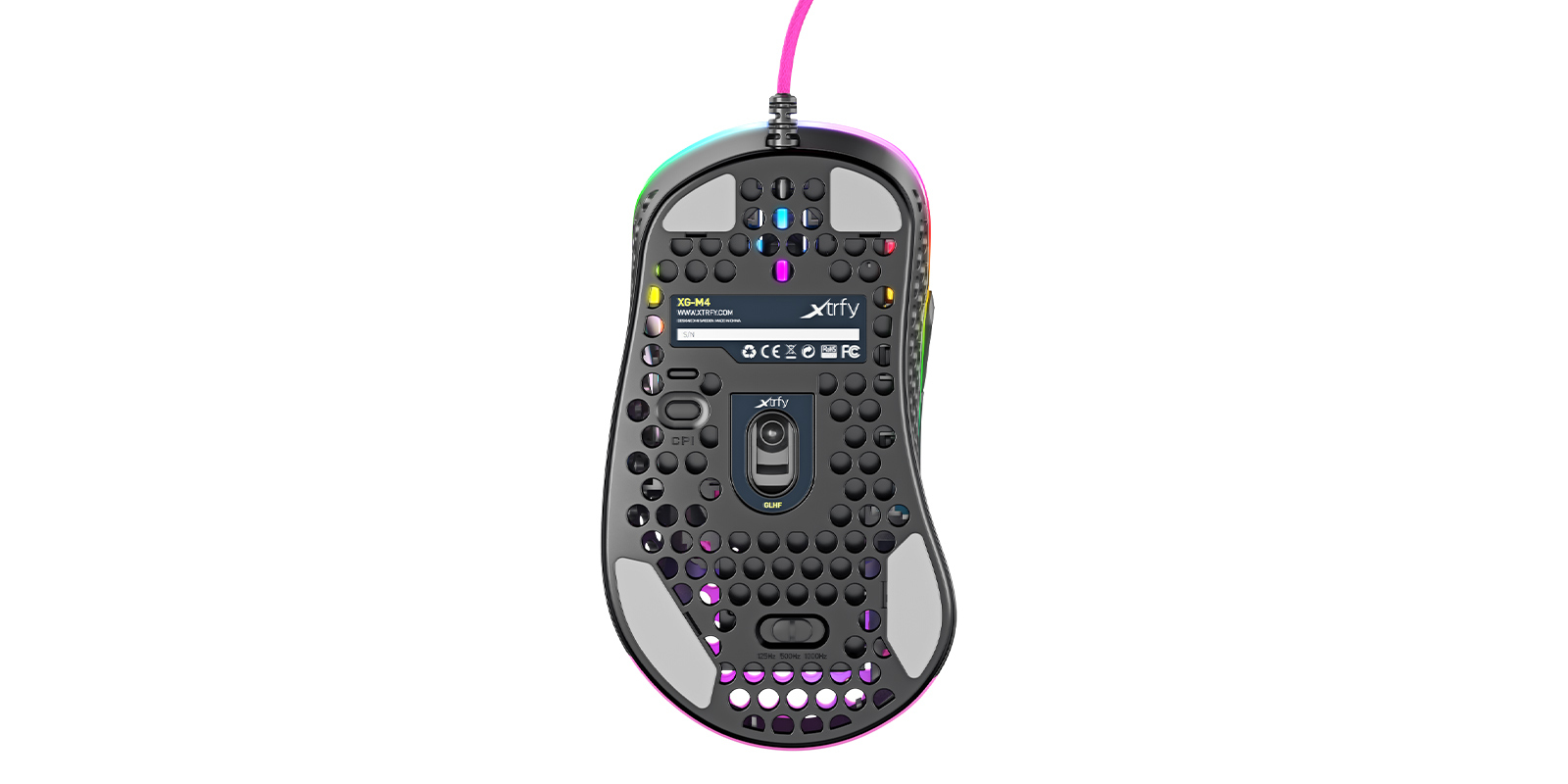 Xtrfy CHERRY XTRFY M4 RGB, rechts, Optisch, USB Typ-A, 16000 DPI, Schwarz, Pink