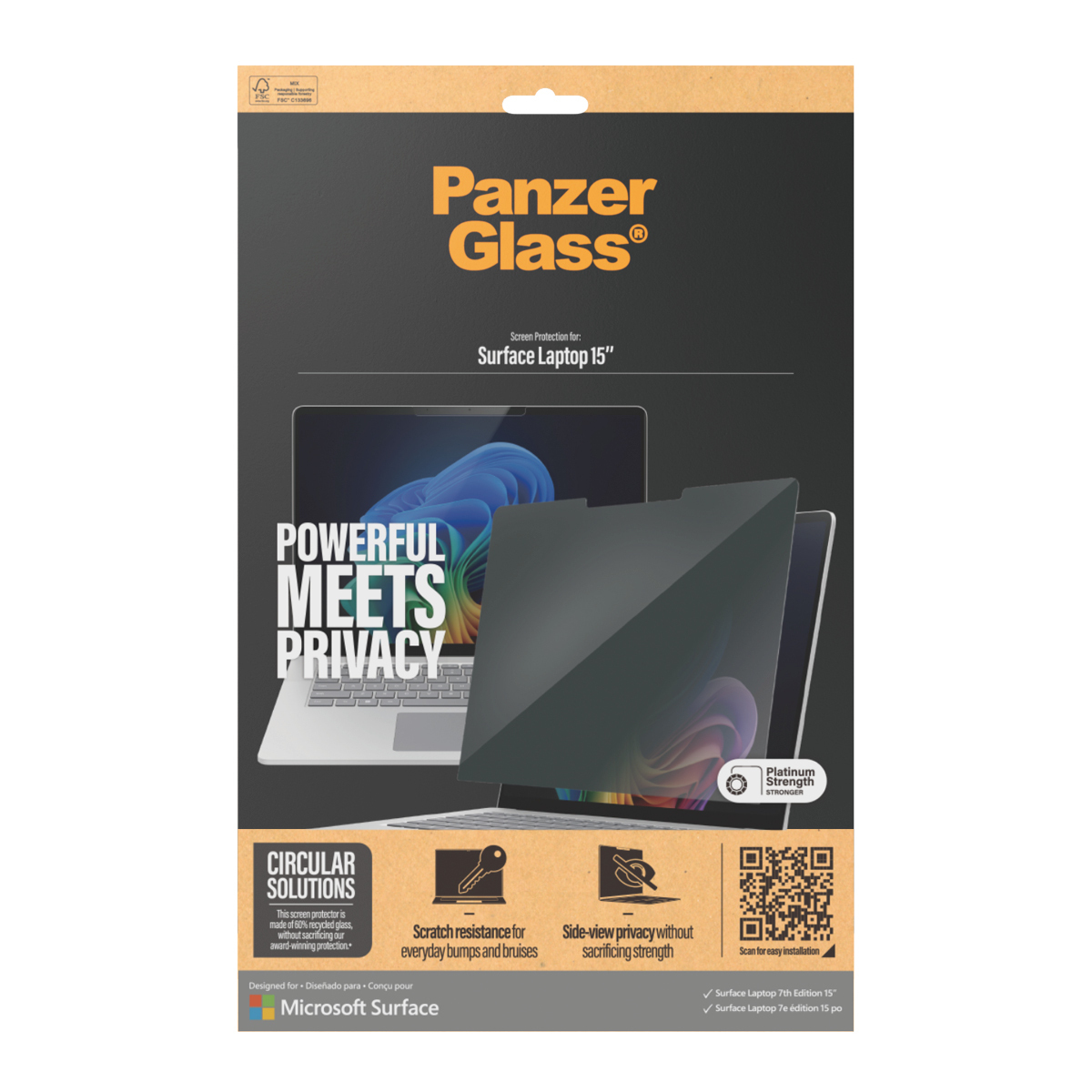 PanzerGlass ® Privacy Displayschutz Microsoft Surface Laptop 7th Edition 15'' | Ultra-Wide Fit, Gehä