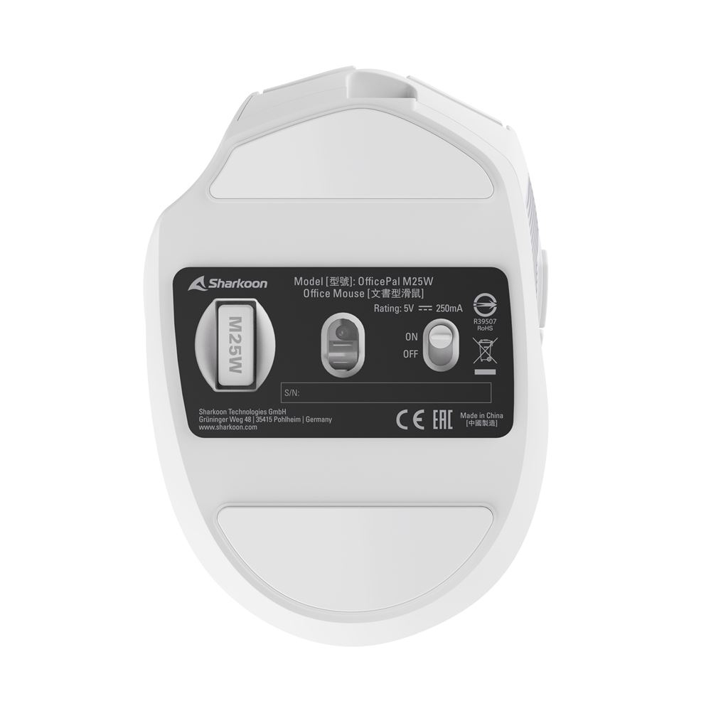 Sharkoon OfficePal M25W - Maus - optisch - 6 Tasten - kabellos, kabelgebunden - 2.4 GHz - kabelloser