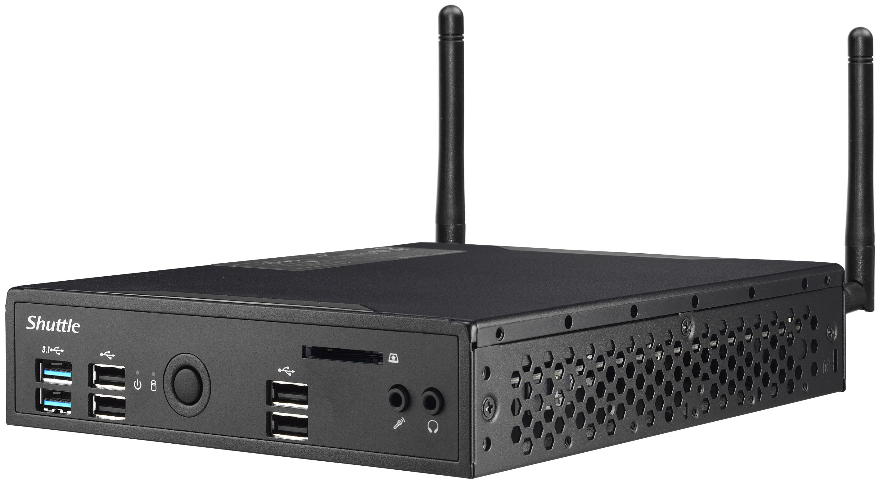 Shuttle XPC slim Barebone DS10U, Celeron 4205U, 1xHDMI,1xDP,1x VGA, 2x LAN,1xCOM, 8x USB, lüfterlos,