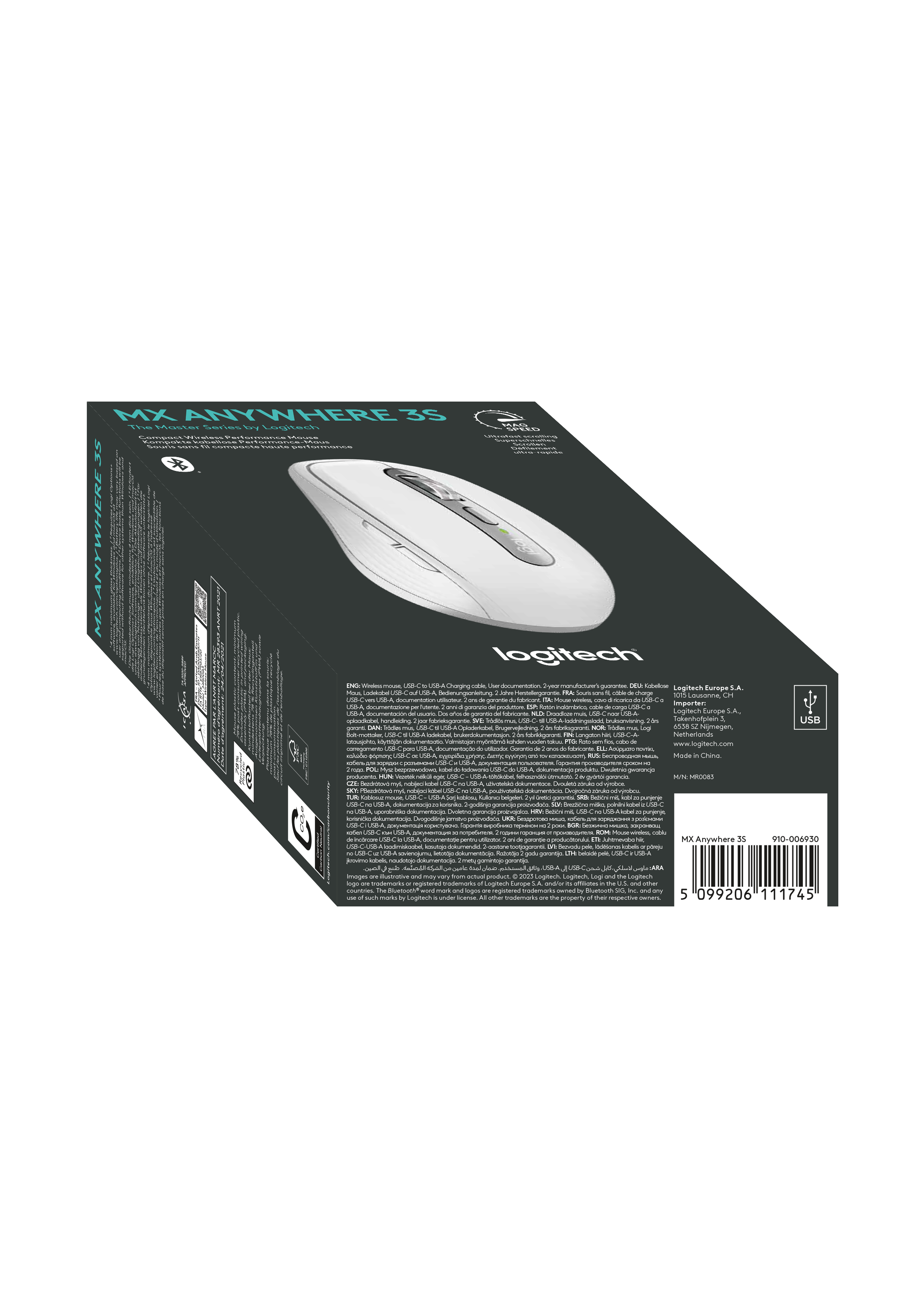 Logitech MX Anywhere 3S Pale Grey, weiß/grau, Logi Bolt, USB/Bluetooth