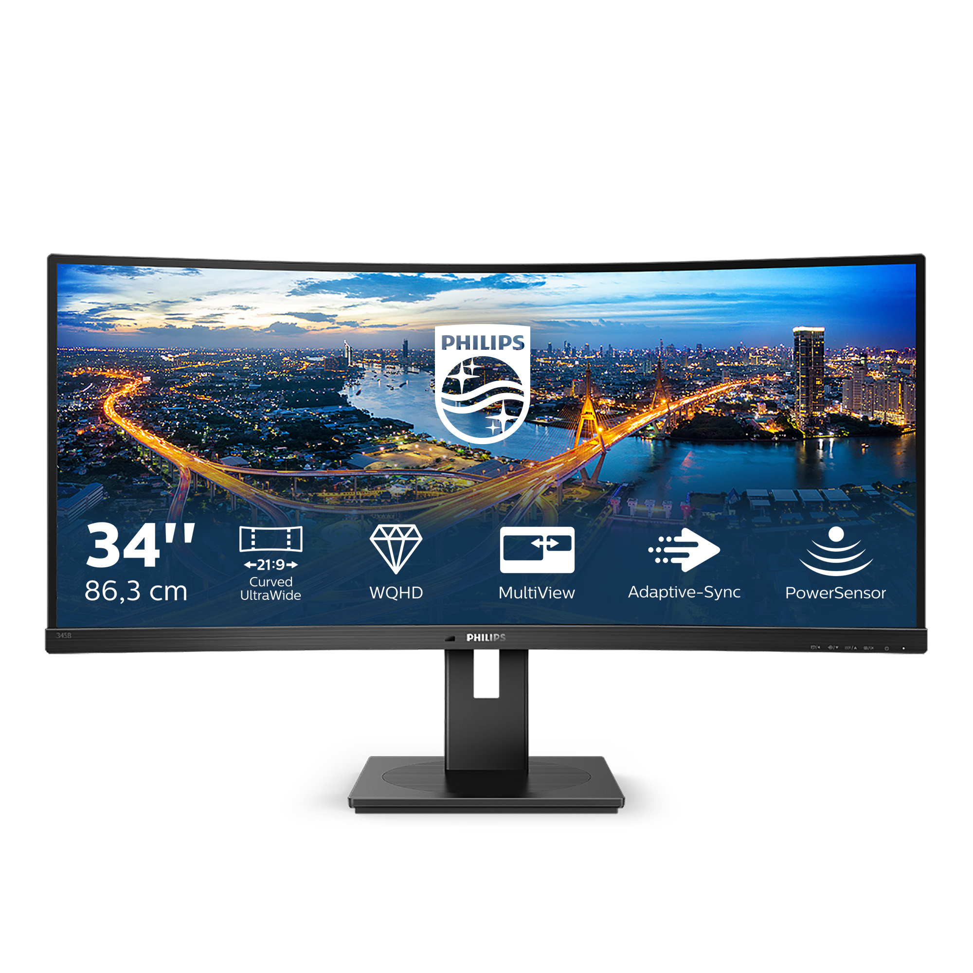 Philips B-line 345B1C Curved-Monitor 86.4cm (34") UWQHD, VA, 5ms, HDMI, Displayport