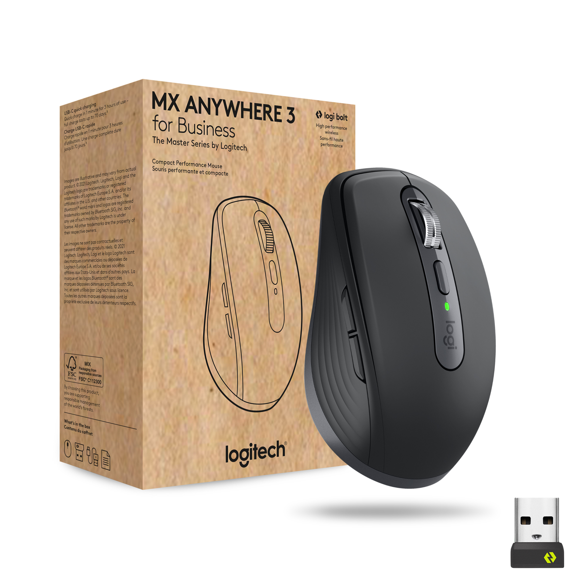 Logitech MX Anywhere 3 for Business, rechts, Laser, RF Wireless + Bluetooth, 4000 DPI, Graphit