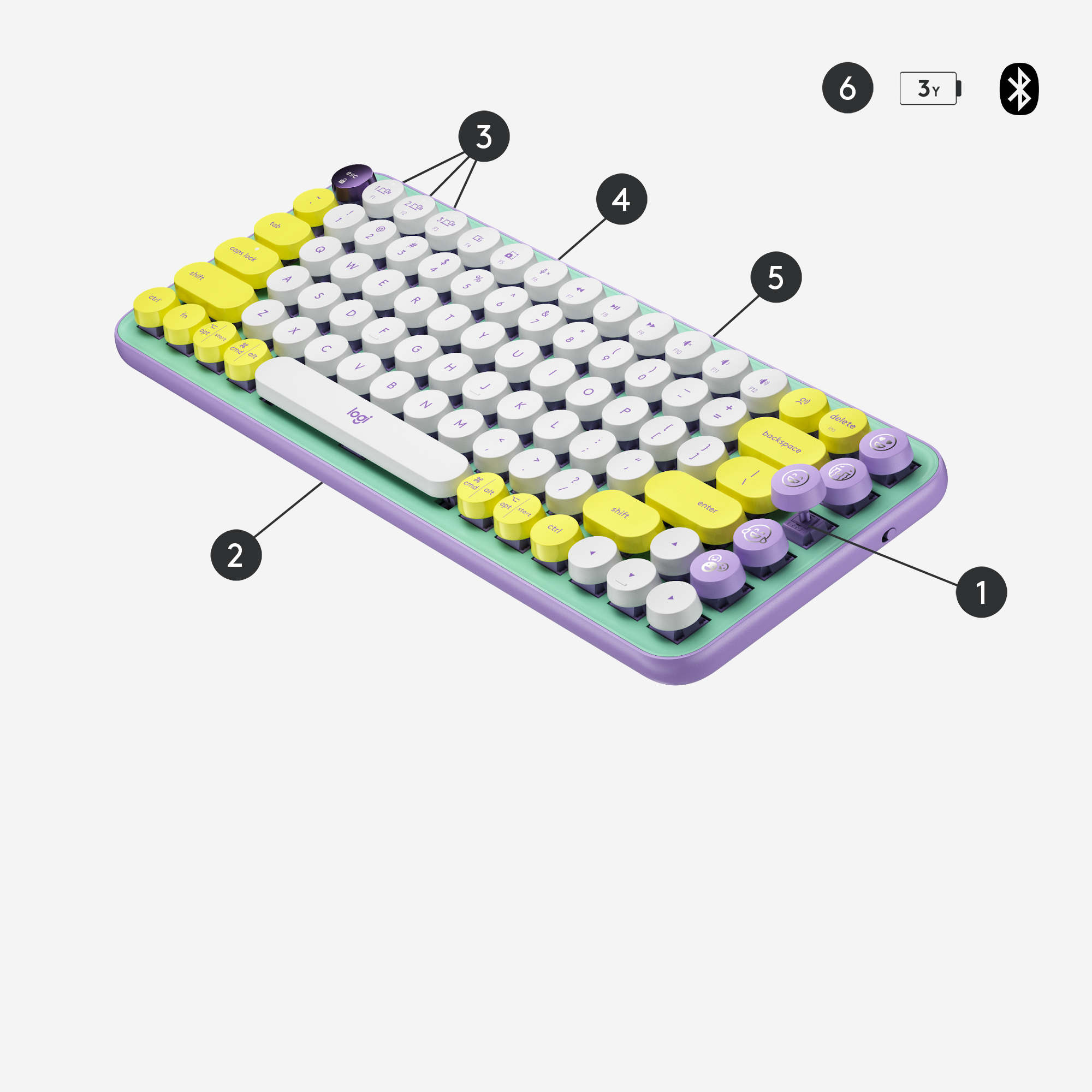 Logitech POP Keys - Tastatur - kabellos - Bluetooth 5.1, Bluetooth LE