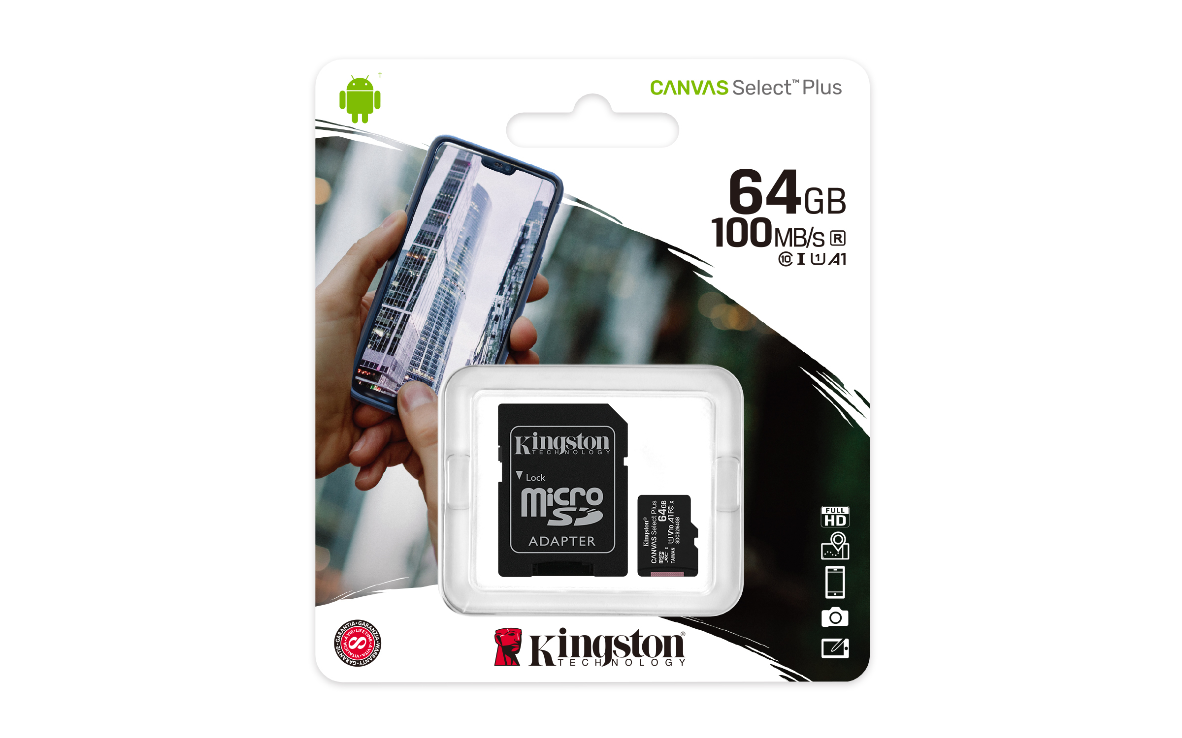 Kingston Canvas Select Plus microSD - SD Adapter - Extended Capacity SD (MicroSDHC)