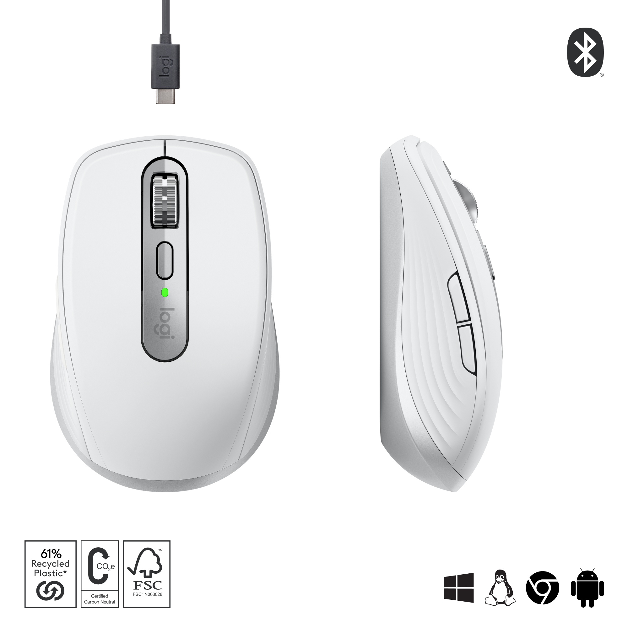 Logitech MX Anywhere 3S Pale Grey, weiß/grau, Logi Bolt, USB/Bluetooth
