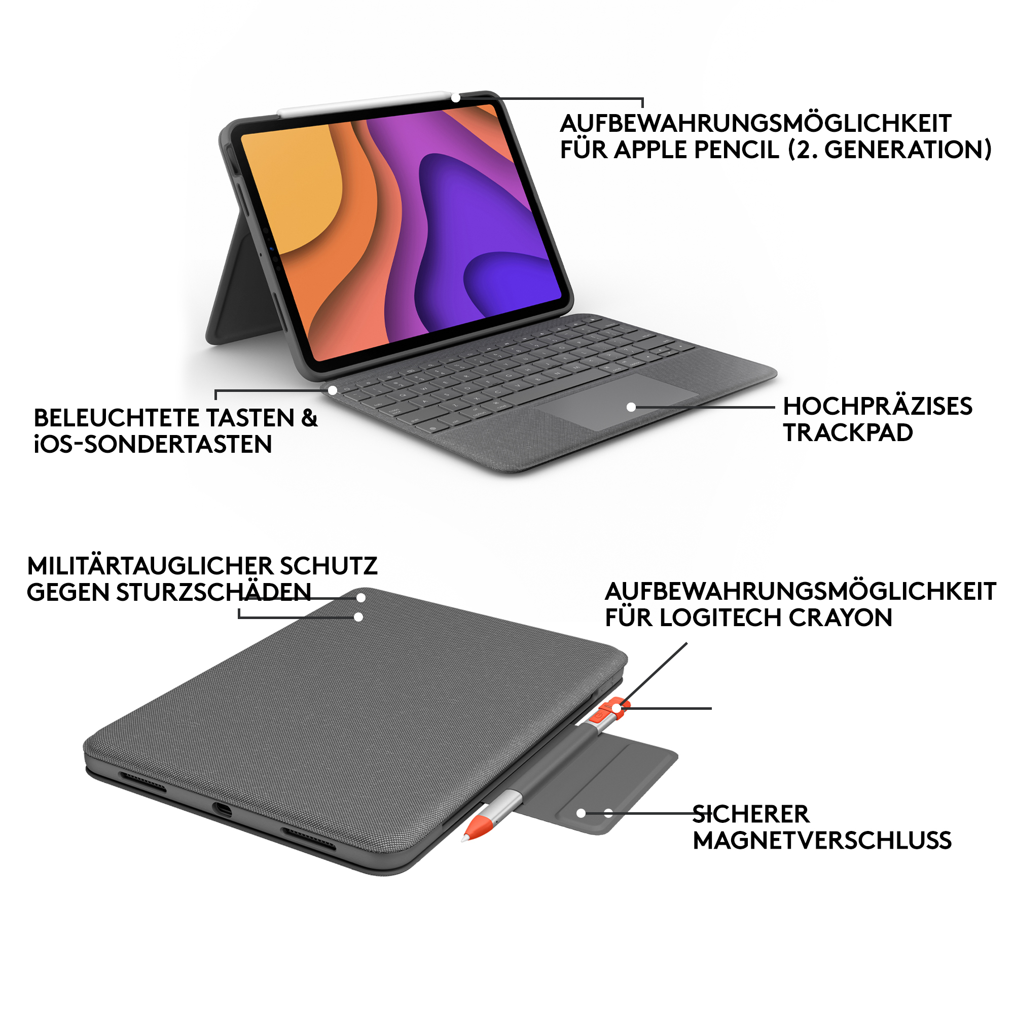 Logitech Folio Touch - Tastatur und Foliohülle - mit Trackpad - hinterleuchtet - Apple Smart connect