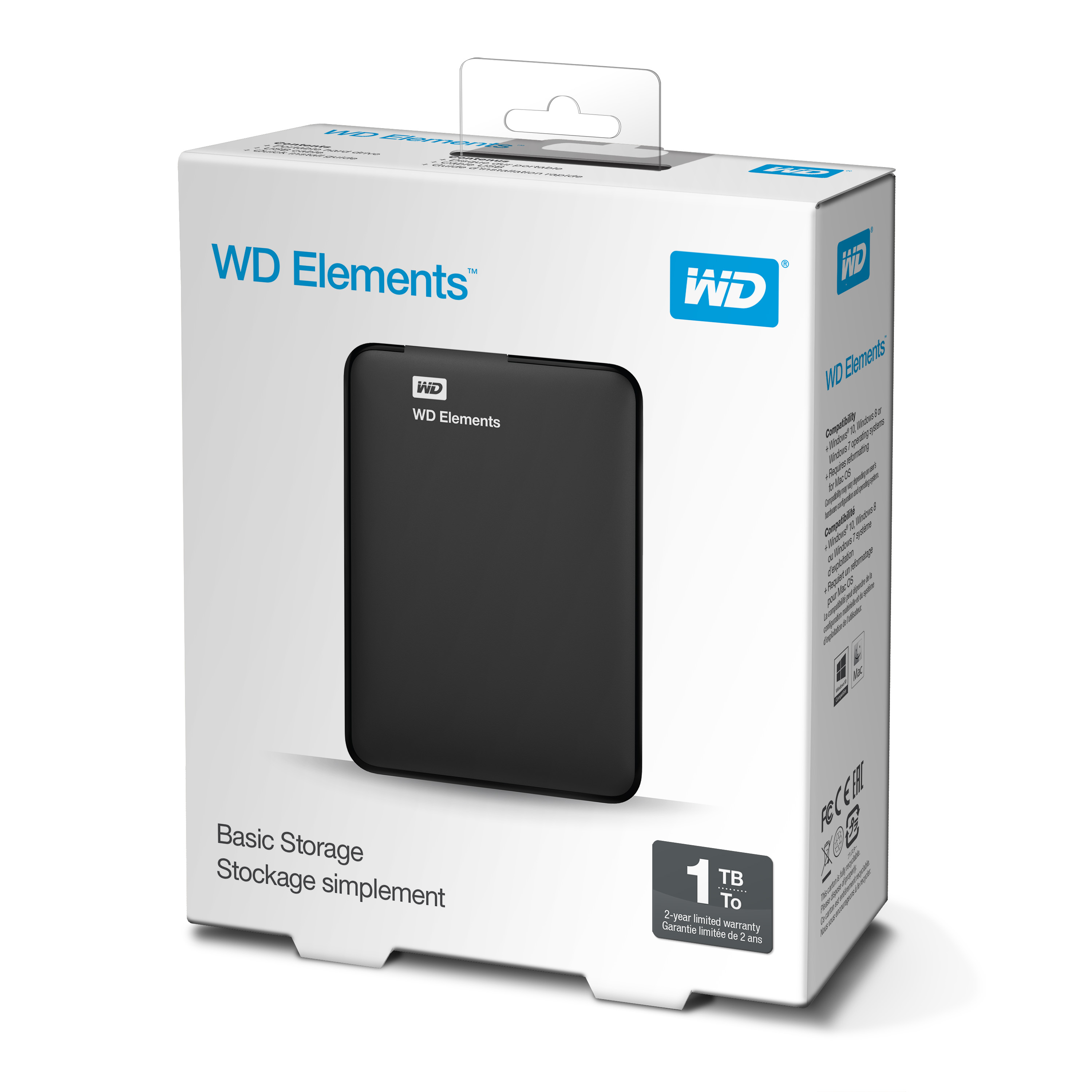 WD Elements Portable, 1 TB, 2.5", 3.2 Gen 1 (3.1 Gen 1), Schwarz