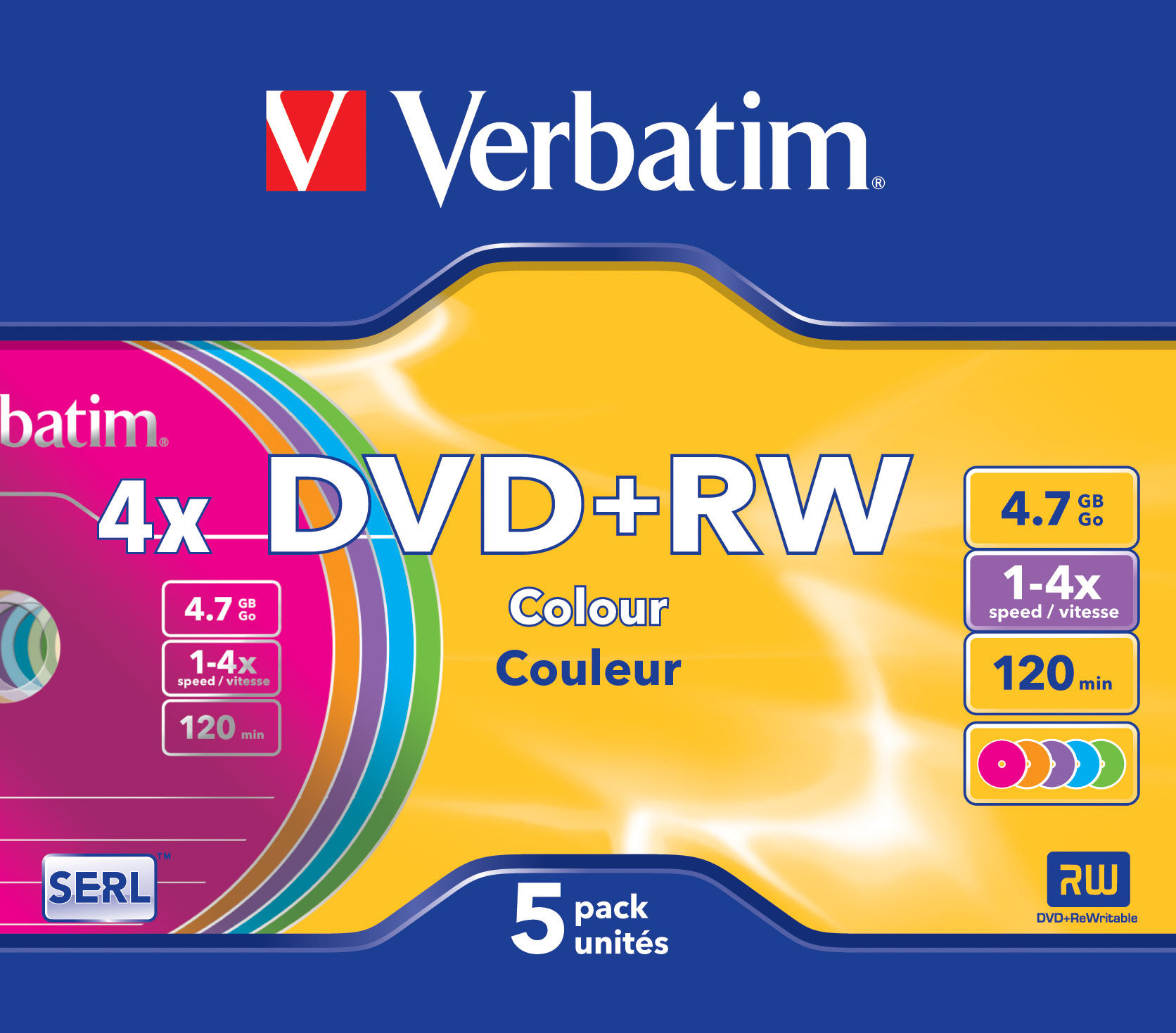 Verbatim Colours - 5 x DVD+RW - 4.7 GB (120 Min.) 4x