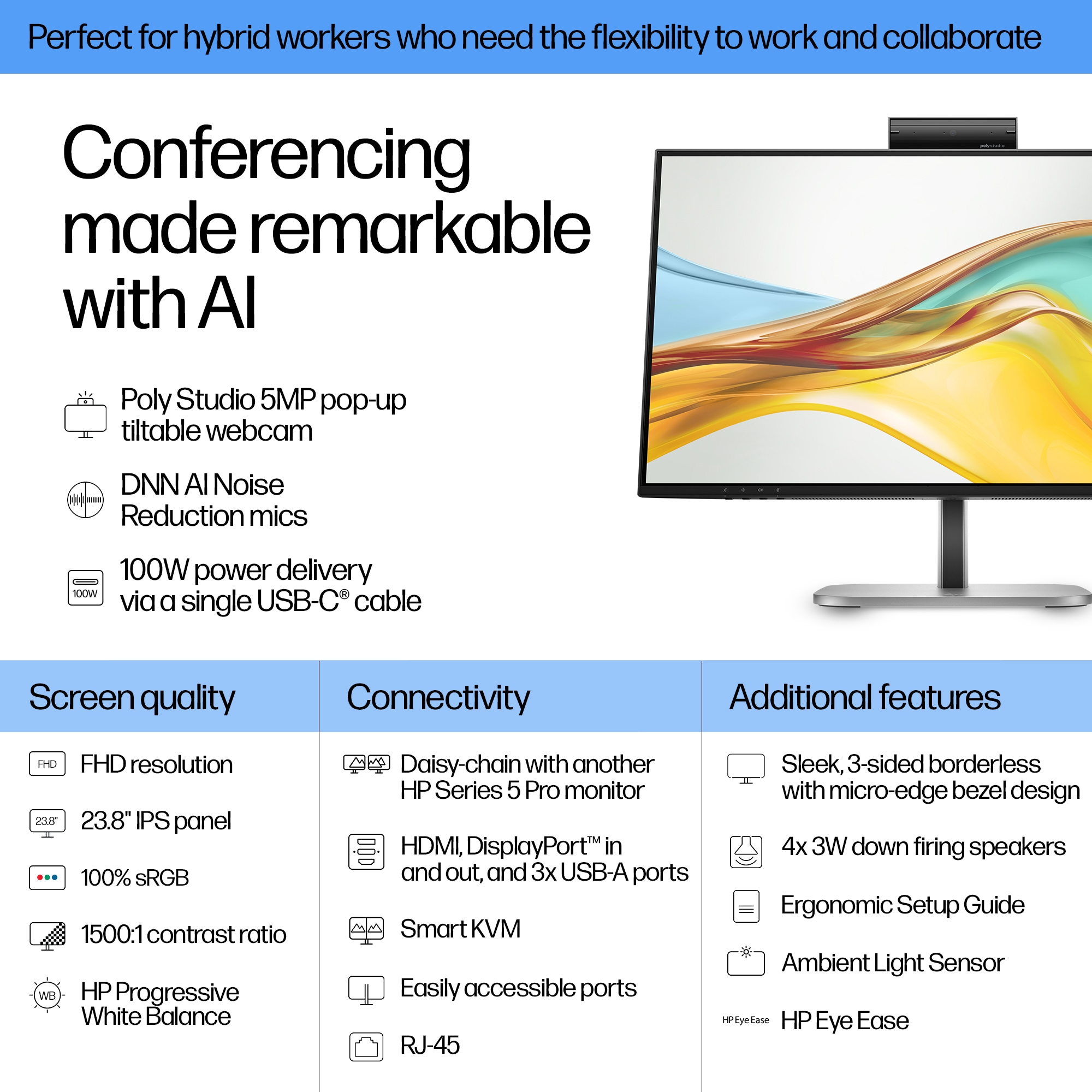 HP Series 5 Pro 524pm Monitor 60.5cm (23.8") Full HD, IPS, 5ms, HDMI, Displayport, USB