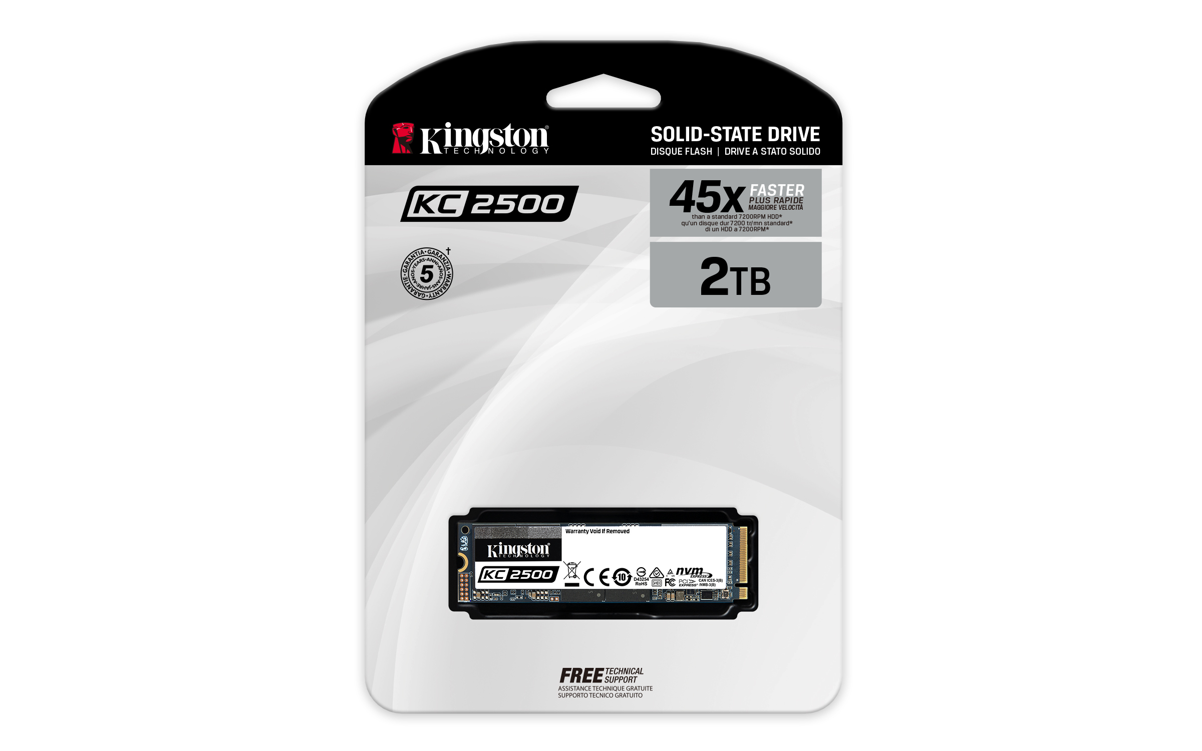 Kingston KC2500 - SSD - verschlüsselt - 2 TB - intern - M.2 2280 - PCIe 3.0 x4 (NVMe)
