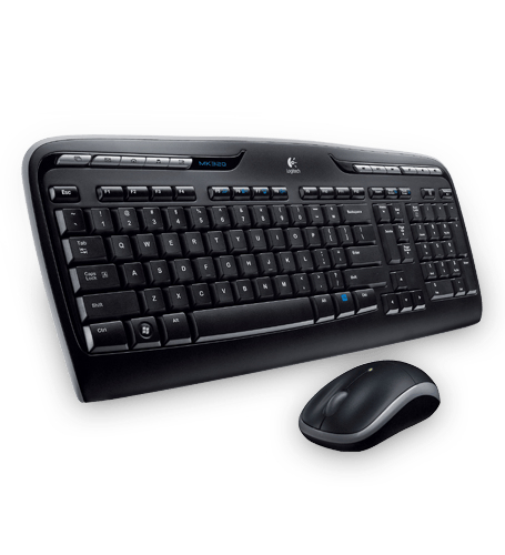 Logitech Wireless Desktop MK330, Volle Größe (100%), Kabellos, RF Wireless, QWERTZ, Schwarz, Maus en
