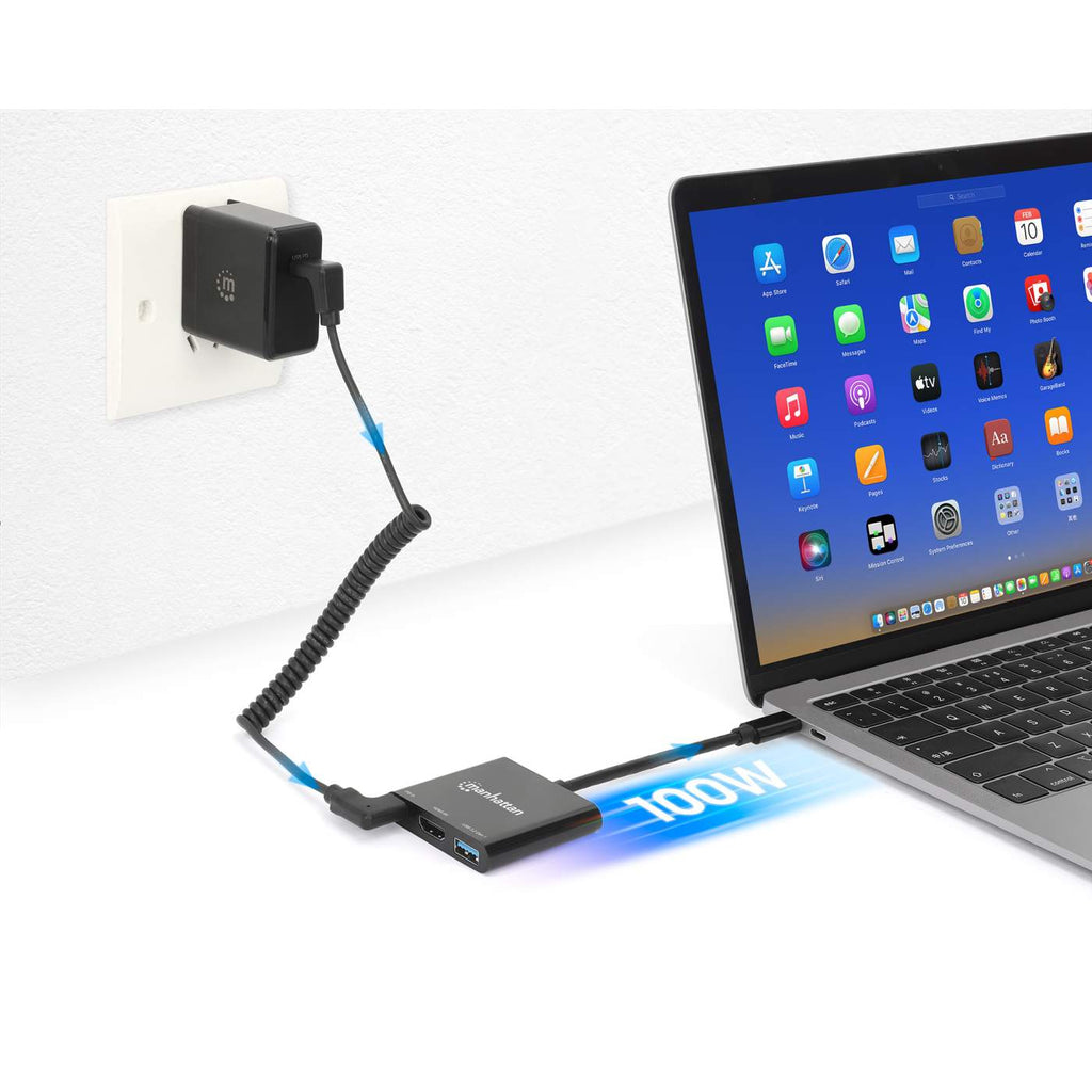 Manhattan USB-C Dock/Hub, Ports (x3): HDMI, USB-A and USB-C, With Power Delivery (100W)
