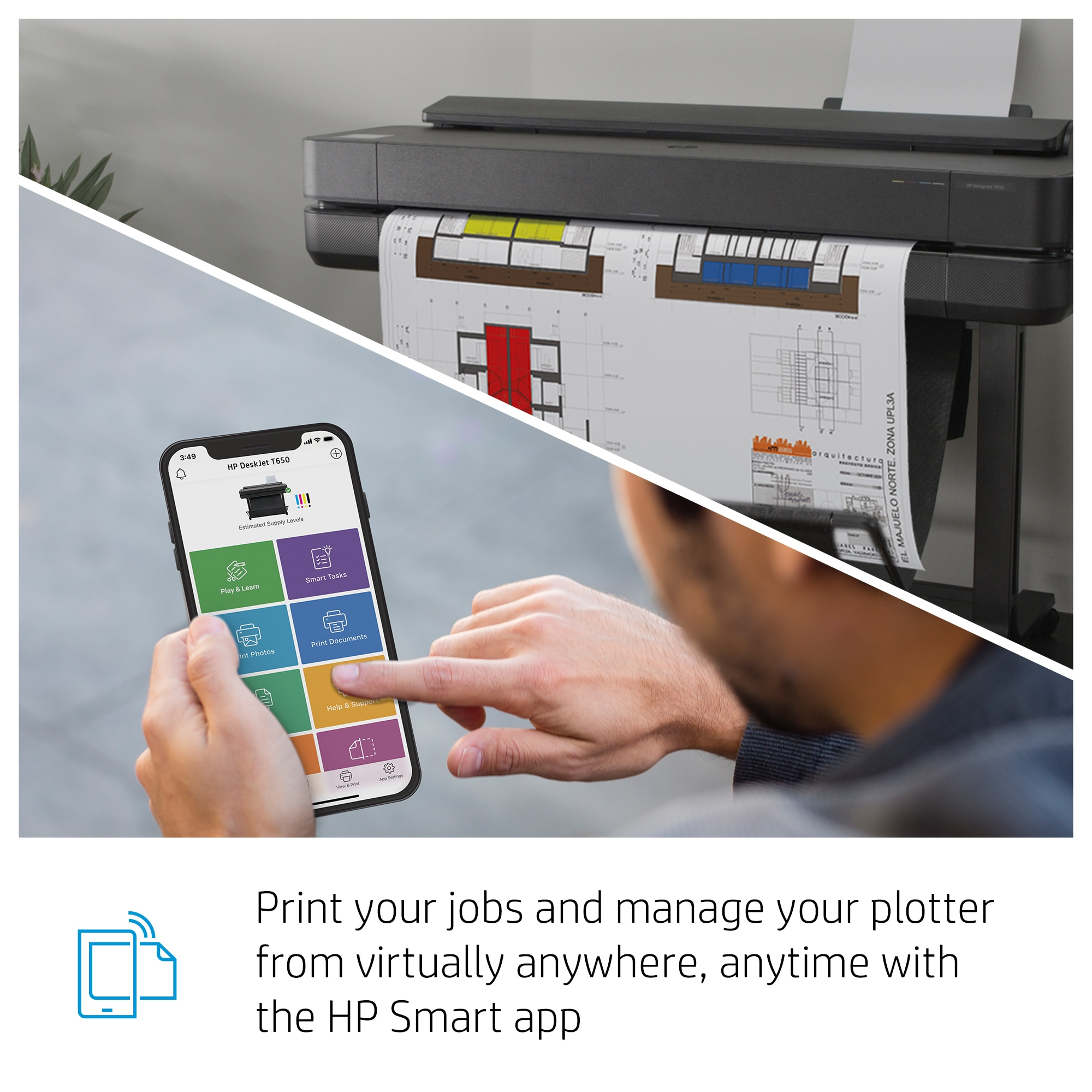 HP Designjet T650 24-Zoll-Drucker 2025 Edition, Thermal Inkjet, 2400 x 1200 DPI, HP-GL/2, HP-RTL, UR