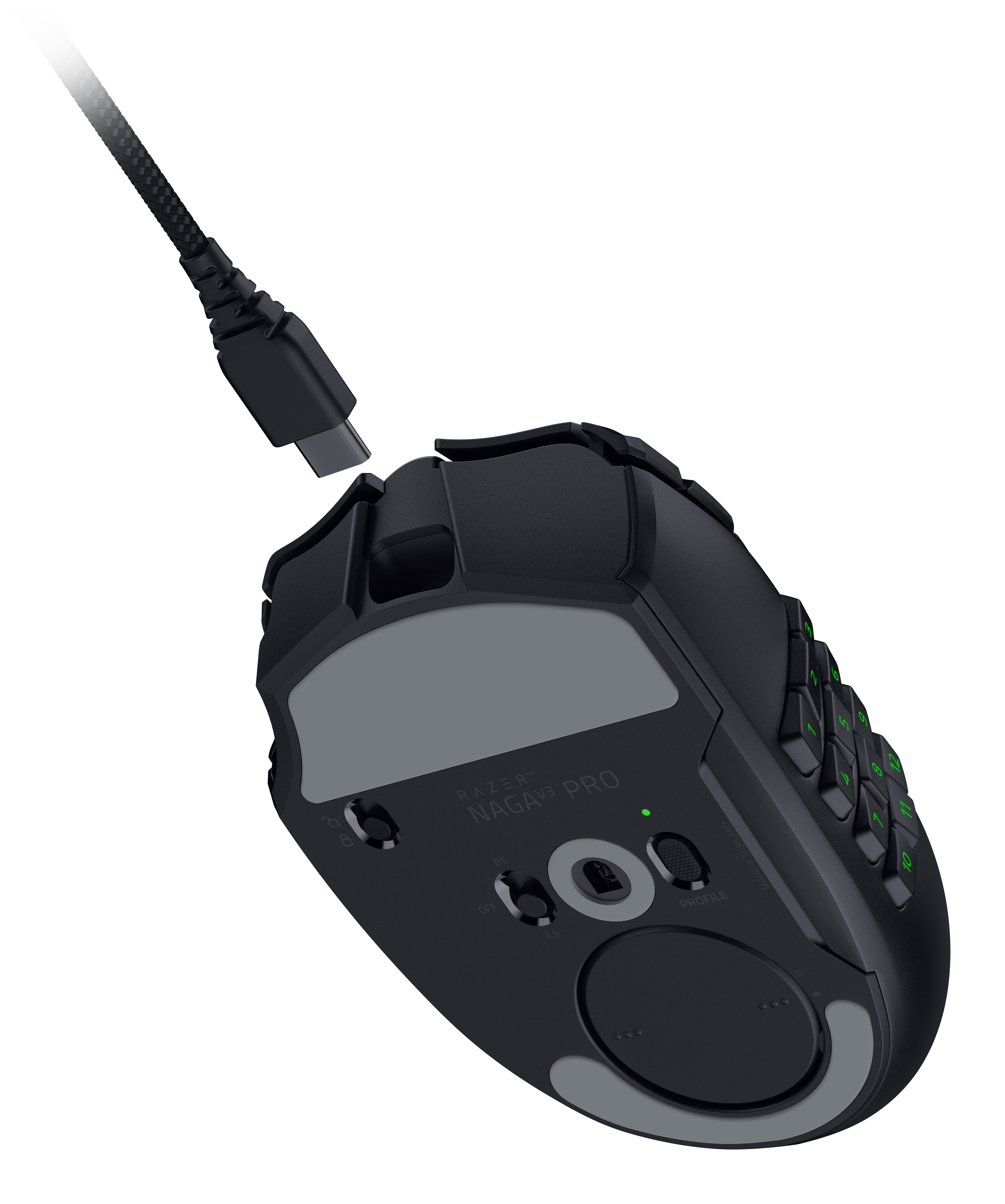 Razer Naga V3 Pro, Rechts, Optisch, RF Wireless + Bluetooth + USB Type-C, 50000 DPI, Schwarz