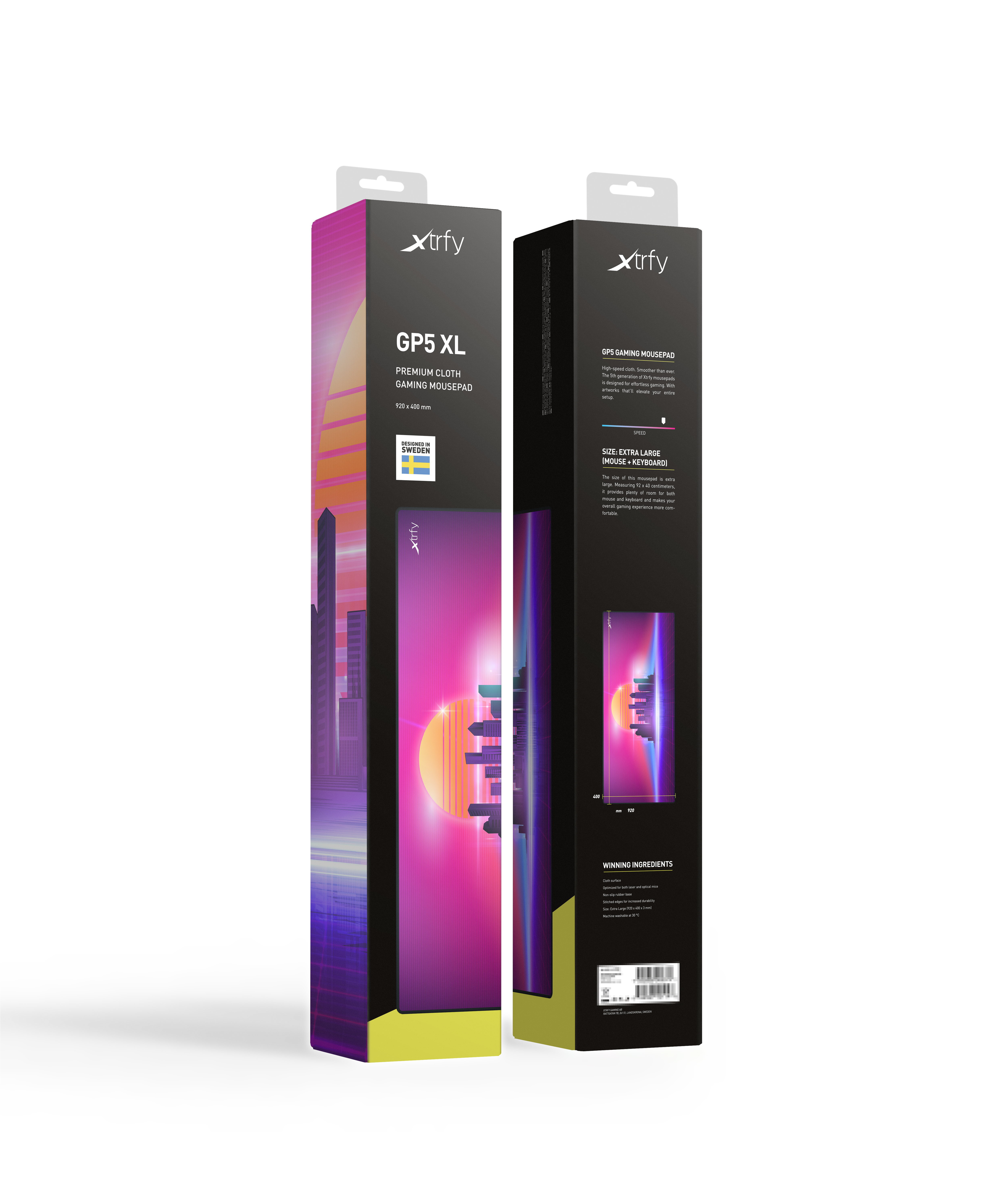 Cherry XTRFY GP5-XL-RETROWAVE, Mehrfarbig, Abbildung, Tuch, Gummi, Anti-Rutsch-Basis, Gaming-Mauspad