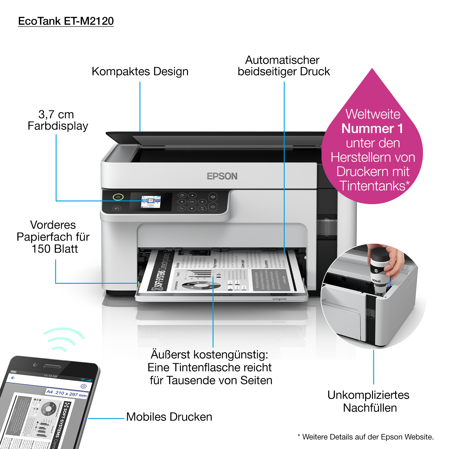 Epson EcoTank ET-M2120 - Multifunktionsdrucker - s/w - Tintenstrahl - A4/Legal (Medien)