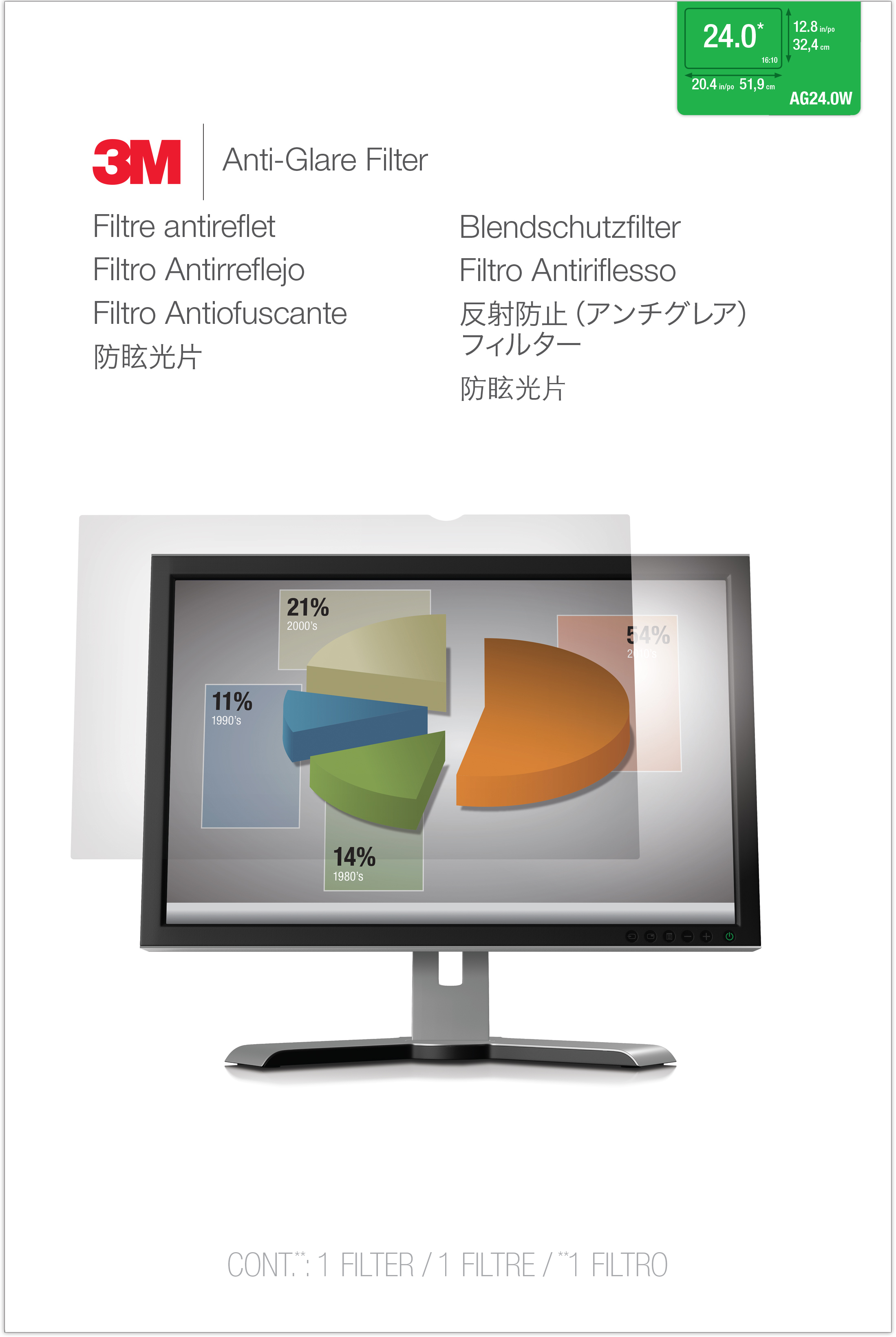 3M Blendschutzfilter for 24" Monitors 16:10 - Display-Blendschutzfilter - 61 cm (24")