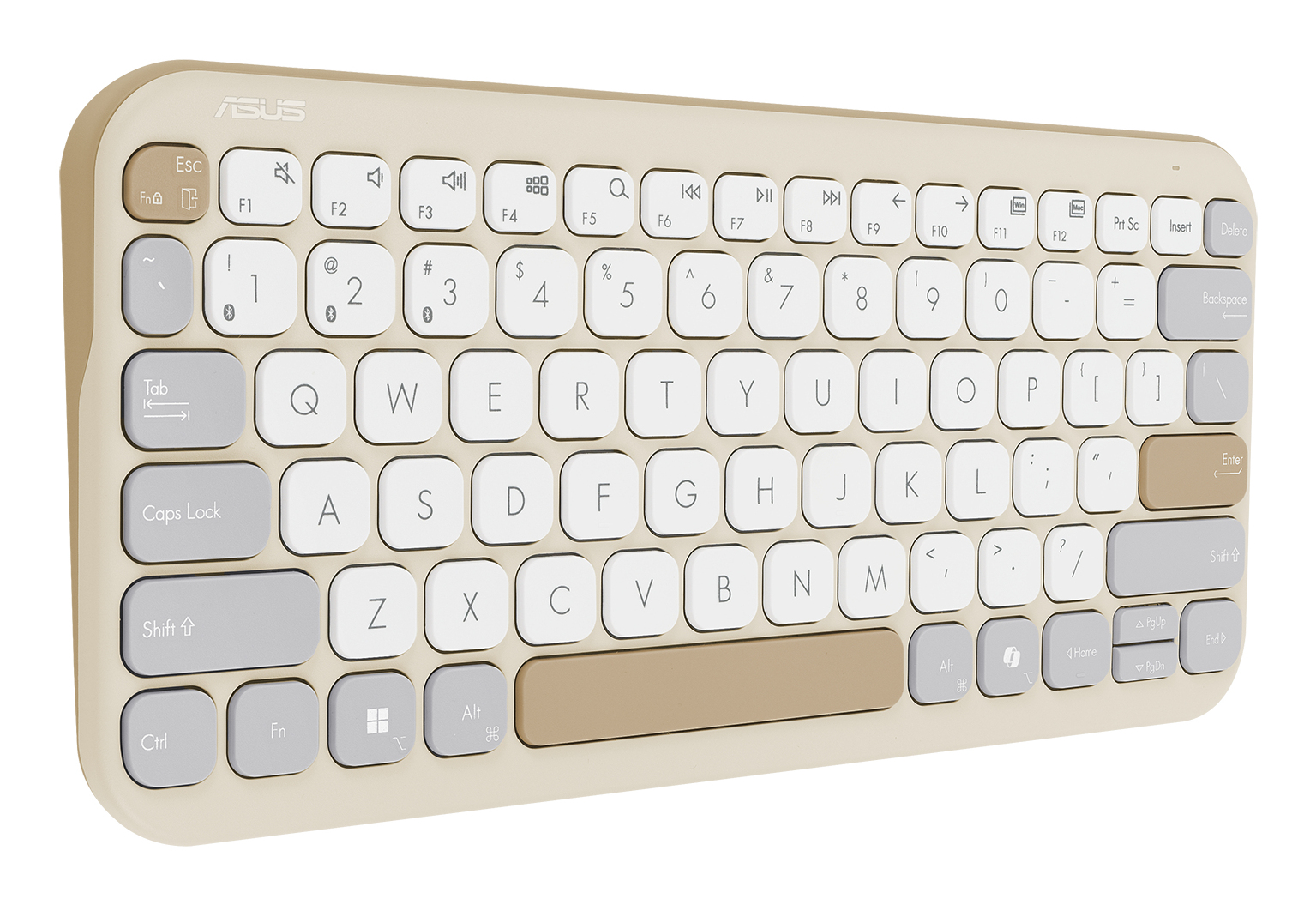 ASUS Marshmallow Keyboard KW100, 75%, Kabellos, Bluetooth, Scherenschalter, QWERTZ, Beige, Grau, Wei