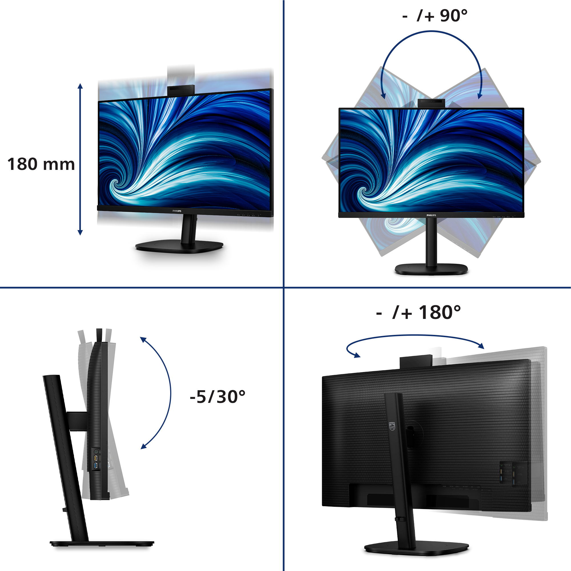 Philips 3000 Series 32B2U3601H Monitor 80cm (31.5") WQHD, IPS, 4ms, HDMI, Displayport, USB