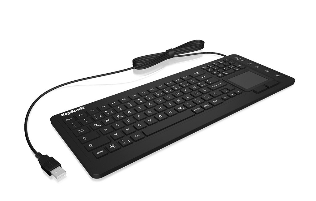 KeySonic KSK-6231 INEL (US) Hygienetastatur, Industrietastatur, Beleuchtung, Touchpad, schwarz, 2 Ma