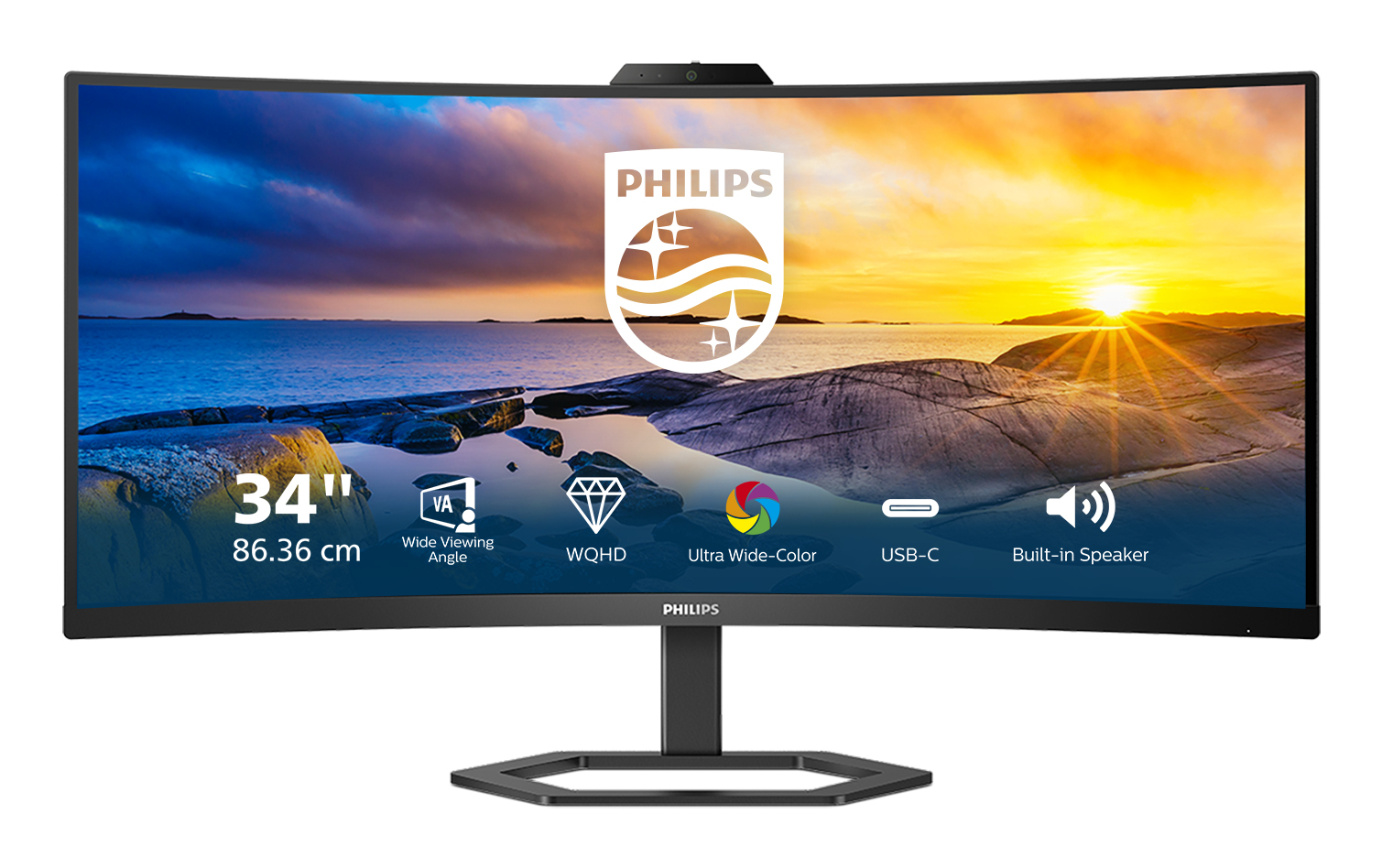 Philips 34E1C5600HE Curved-Monitor 86.36cm (34"), UWQHD, VA, 4ms, HDMI, Displayport, USB-C