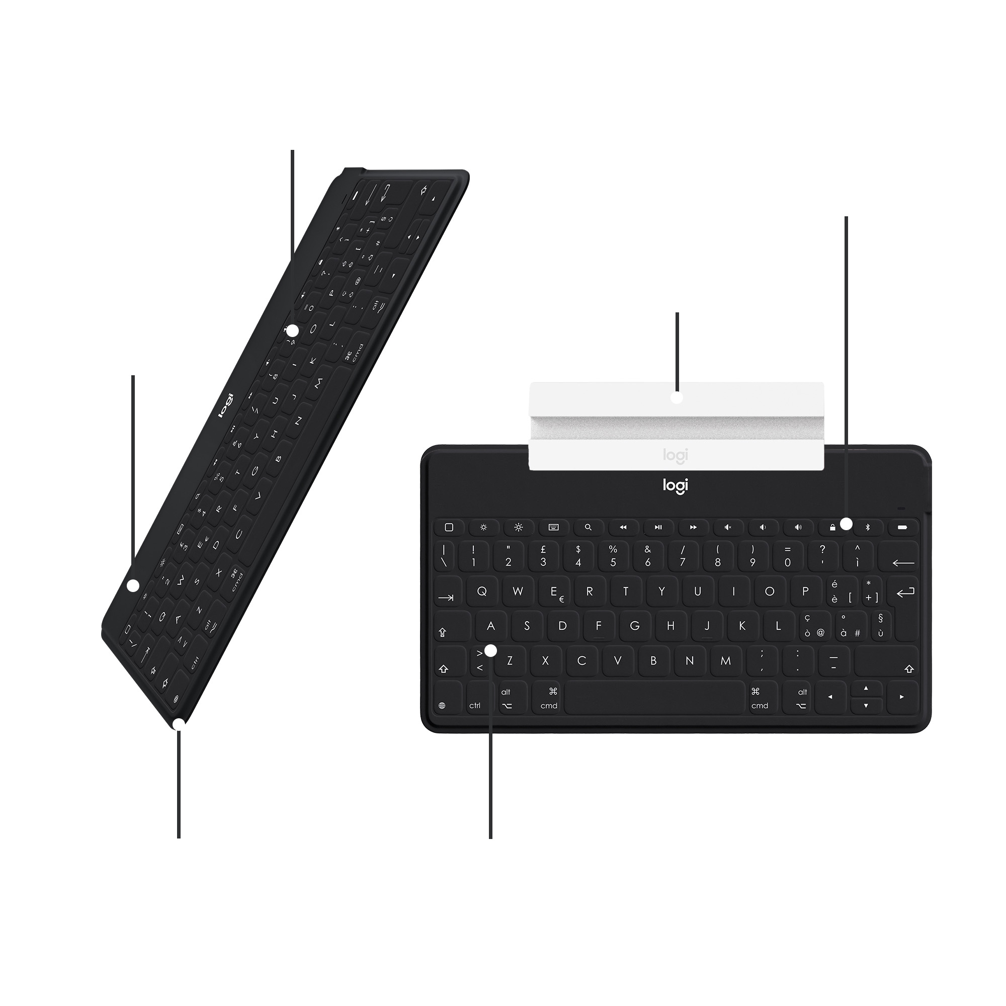 Logitech Keys-To-Go, QWERTZ, Schweiz, Schwarz, Kabellos, Bluetooth, Akku
