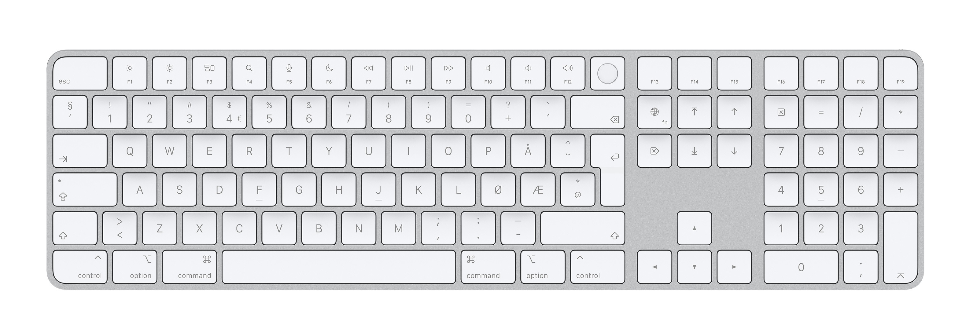 Apple Magic, Volle Größe (100%), Verkabelt & Kabellos, USB + Bluetooth, Aluminium, Weiß